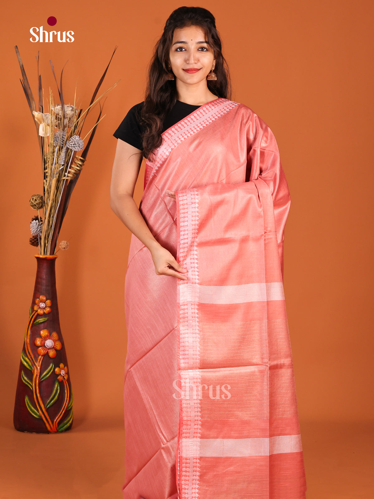 Peachish Pink- Semi Tissue Saree