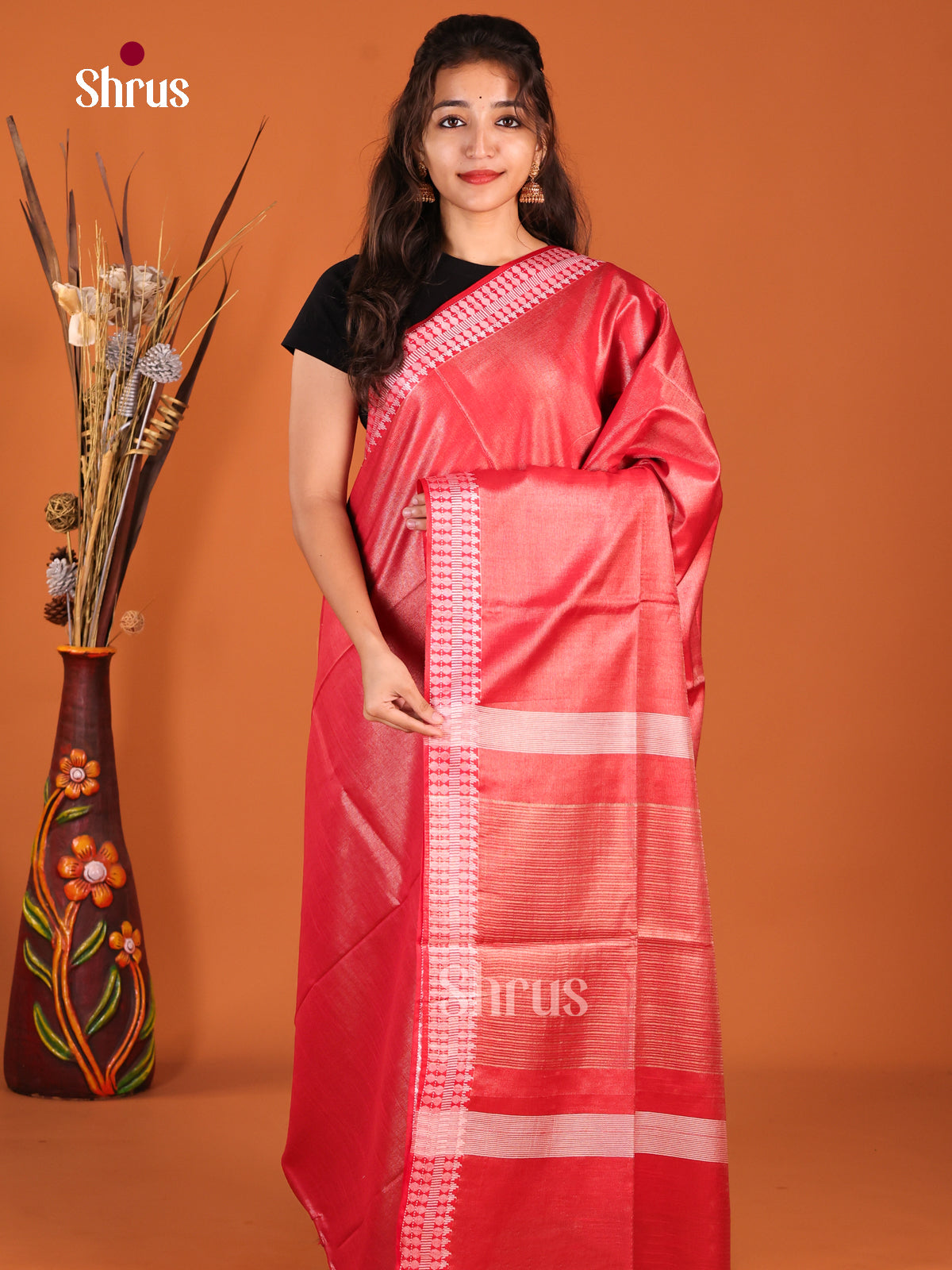 Red - Semi Tissue Saree
