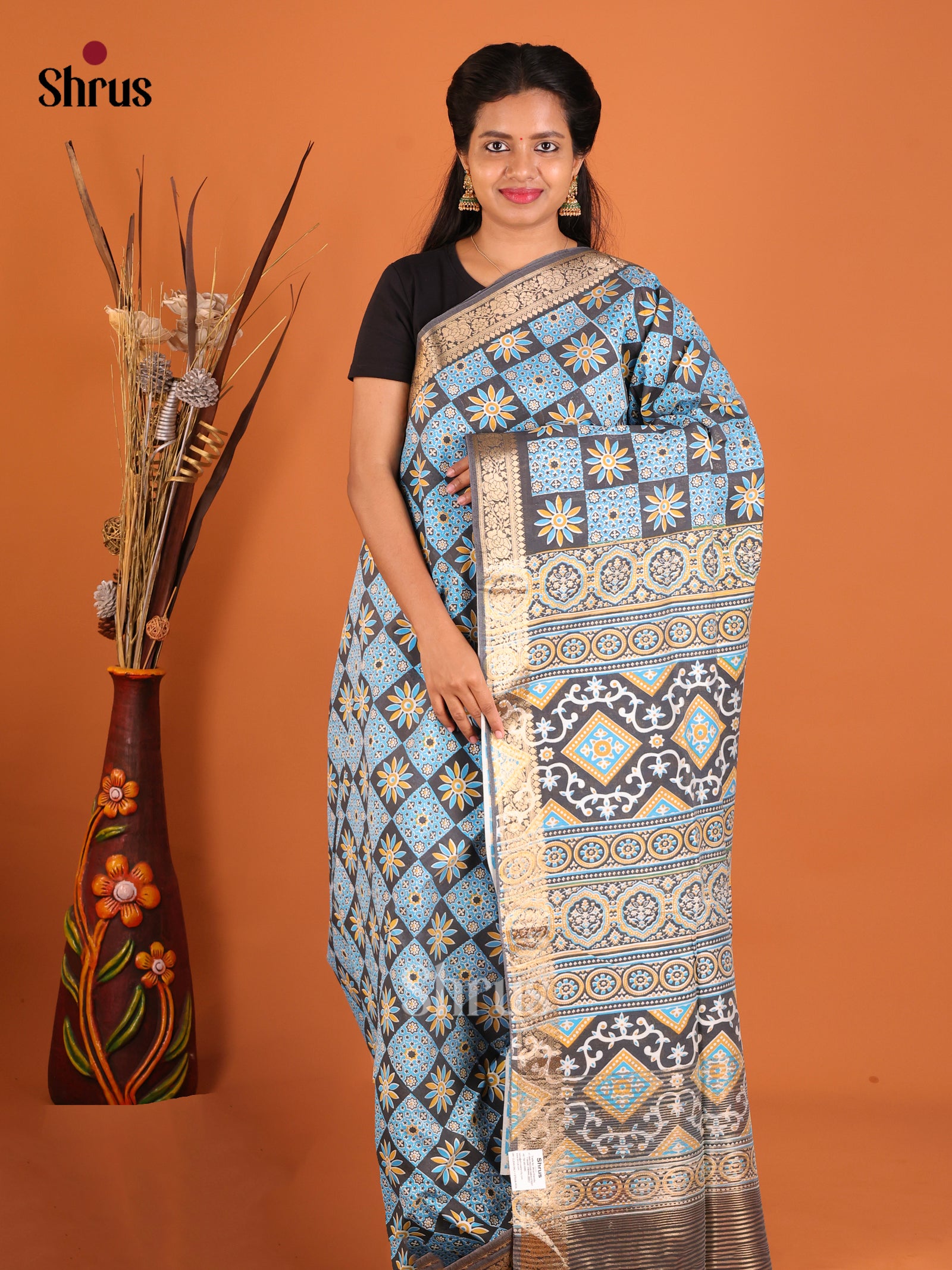 Blue - Moonga Silk Saree