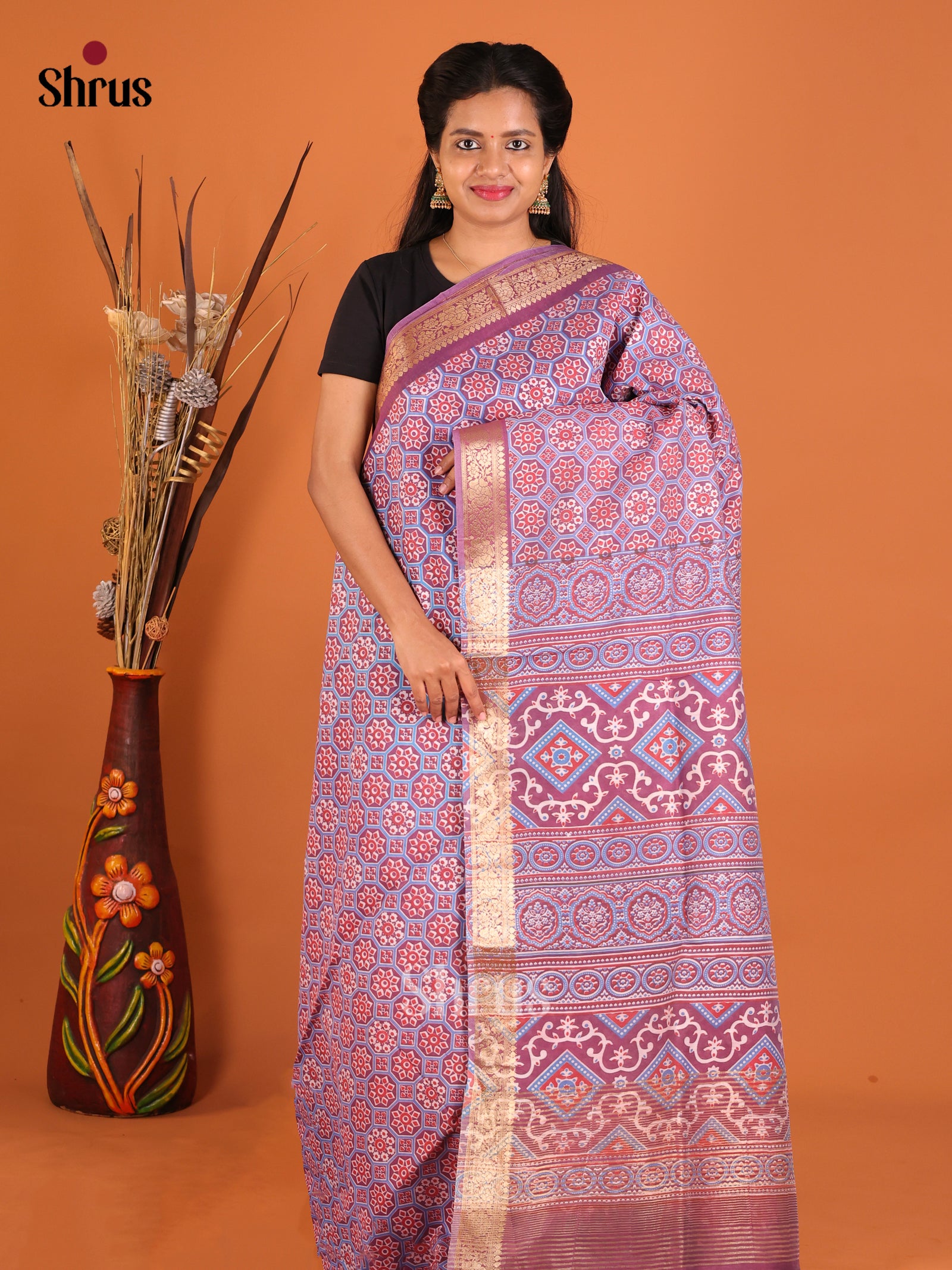 Purple & Red - Moonga Silk Saree
