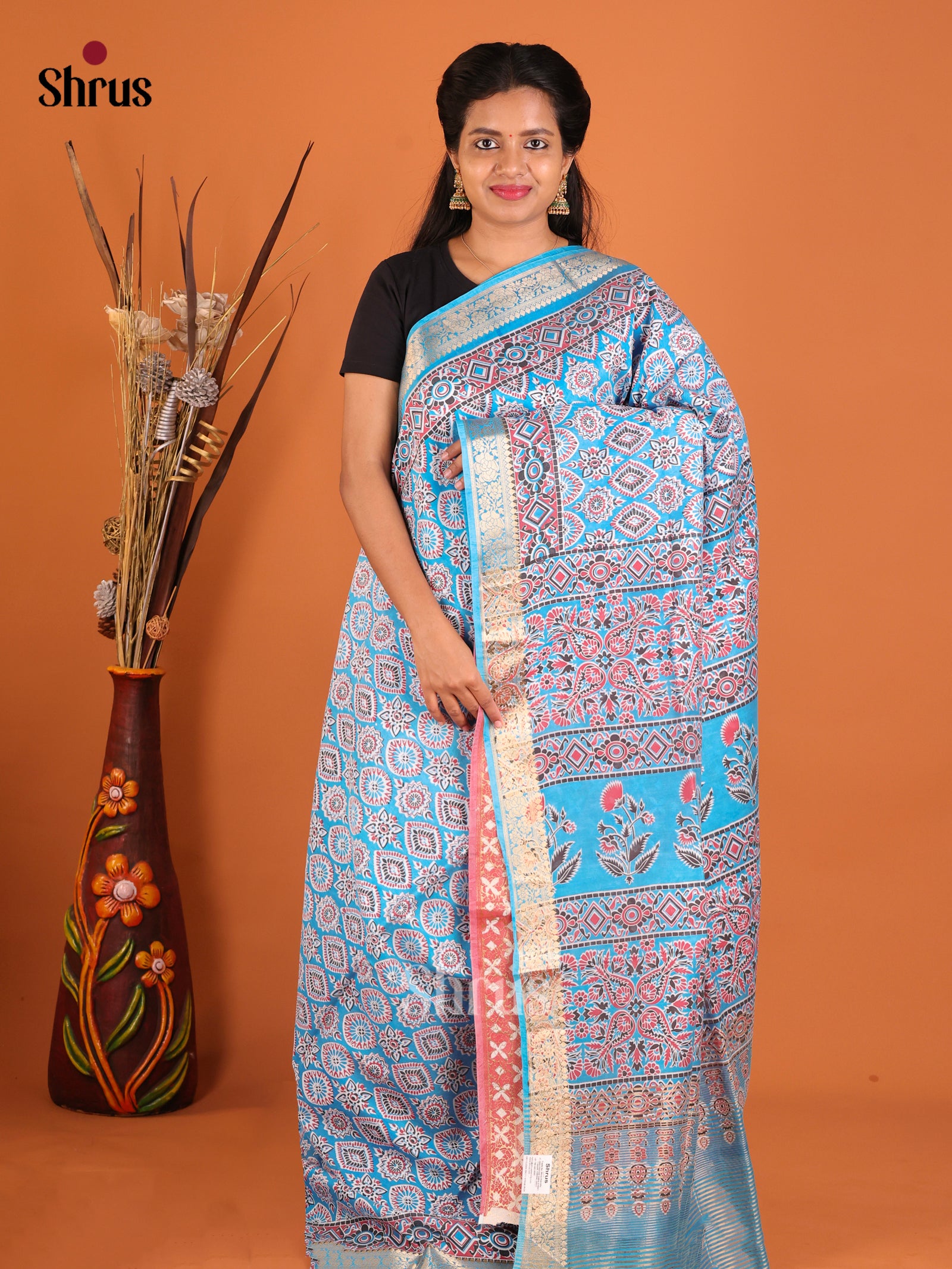 Blue & Pink- Moonga Silk Saree