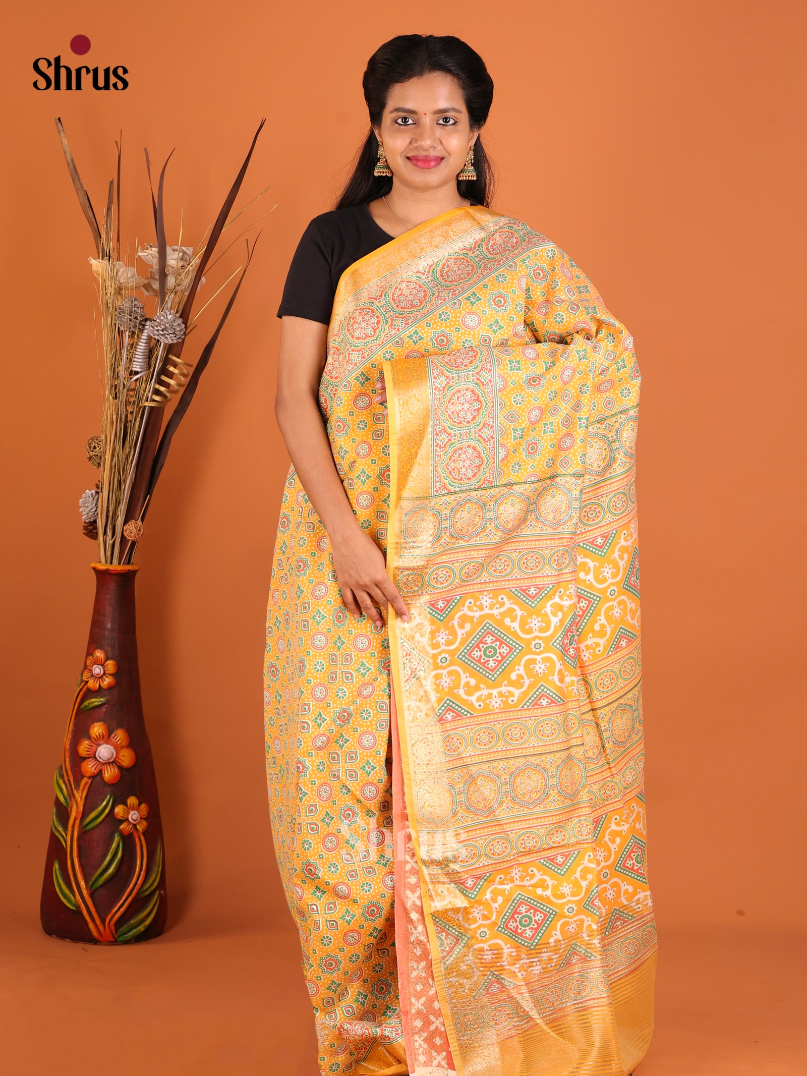 Yellow & Orange - Moonga Silk Saree