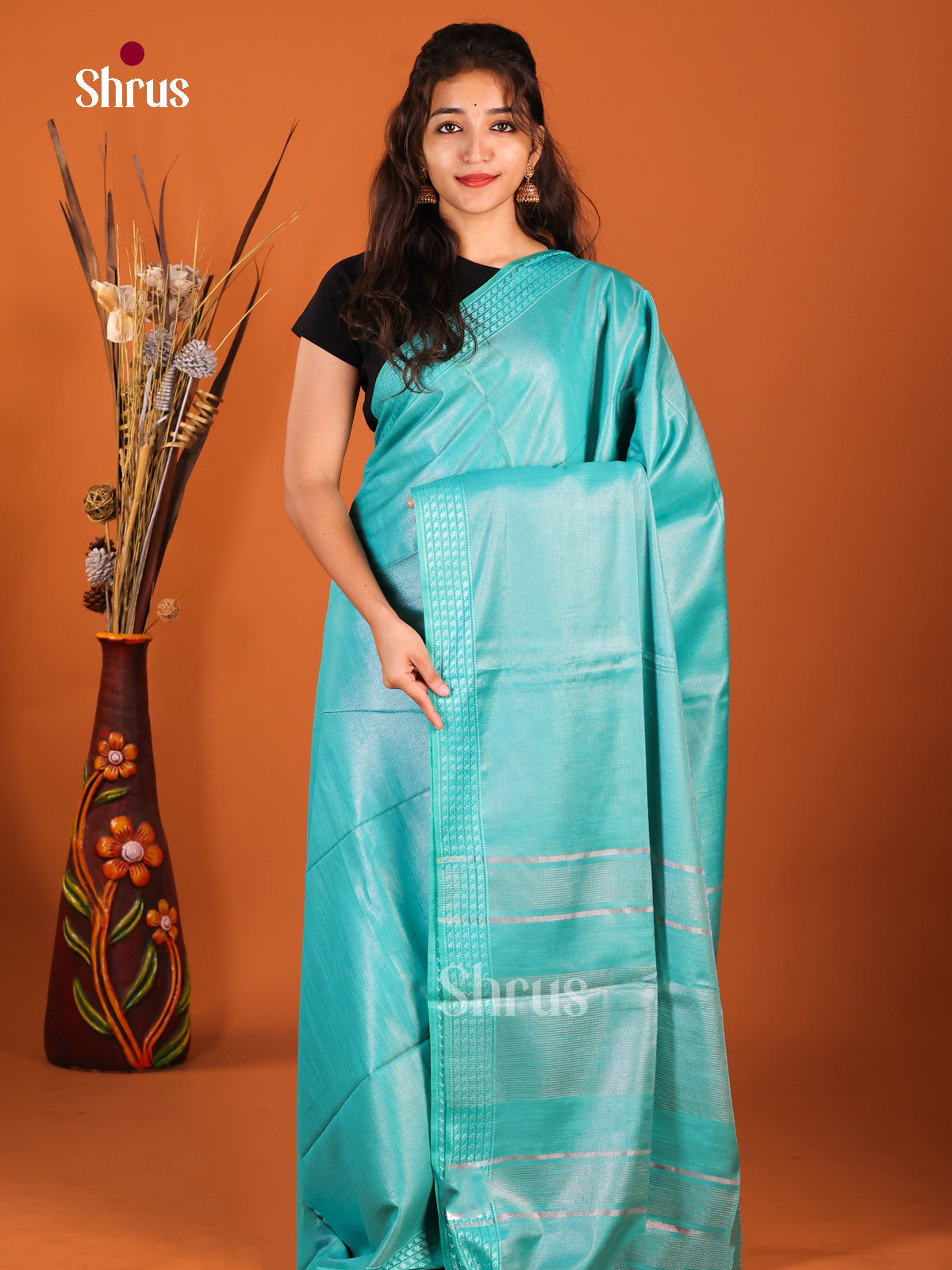 Pastel Blue - Semi Tissue Saree - Shop on Shrus.com