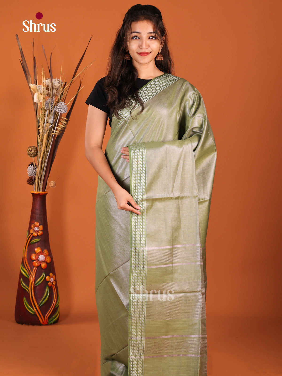 Elachi Green - Semi Tissue Saree
