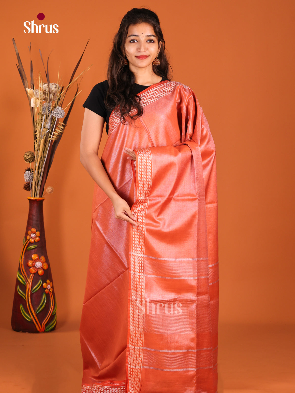 Red - Semi Tissue Saree