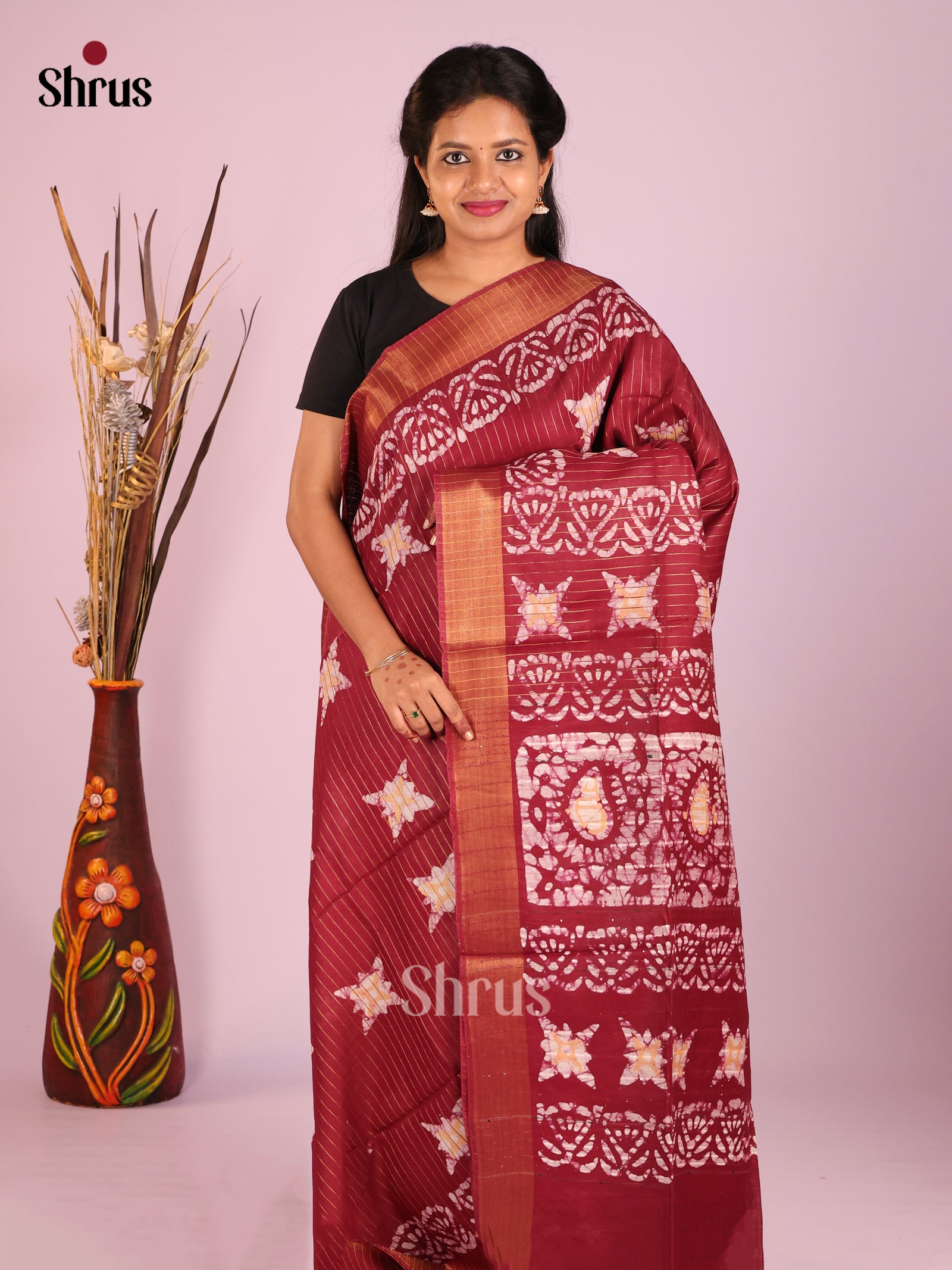 Maroon - Bhatik Saree - Shop on Shrus.com