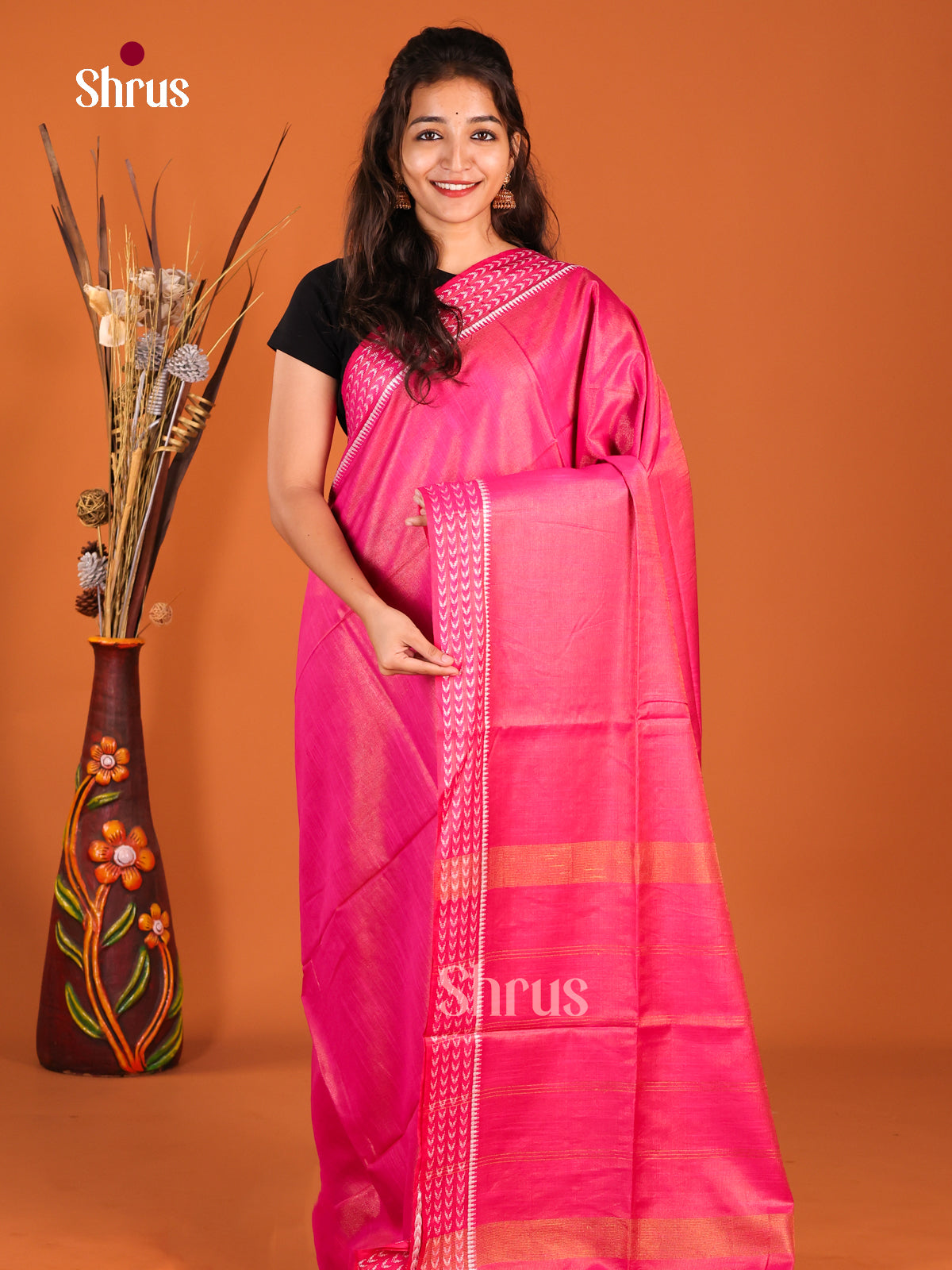 Pink - Semi Tissue Saree