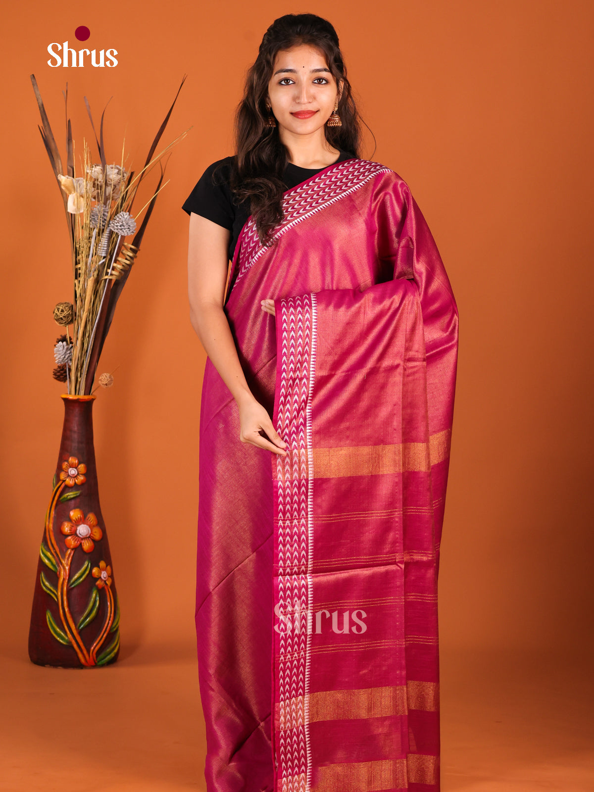 Maroon - Semi Tissue Saree