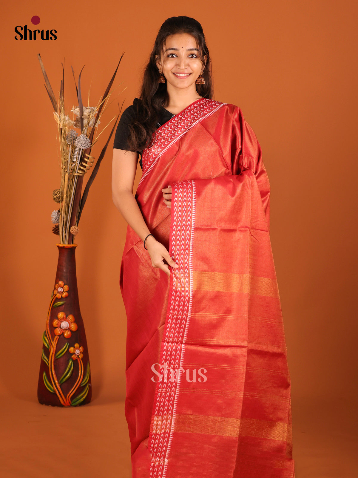 Orange- Semi Tissue Saree