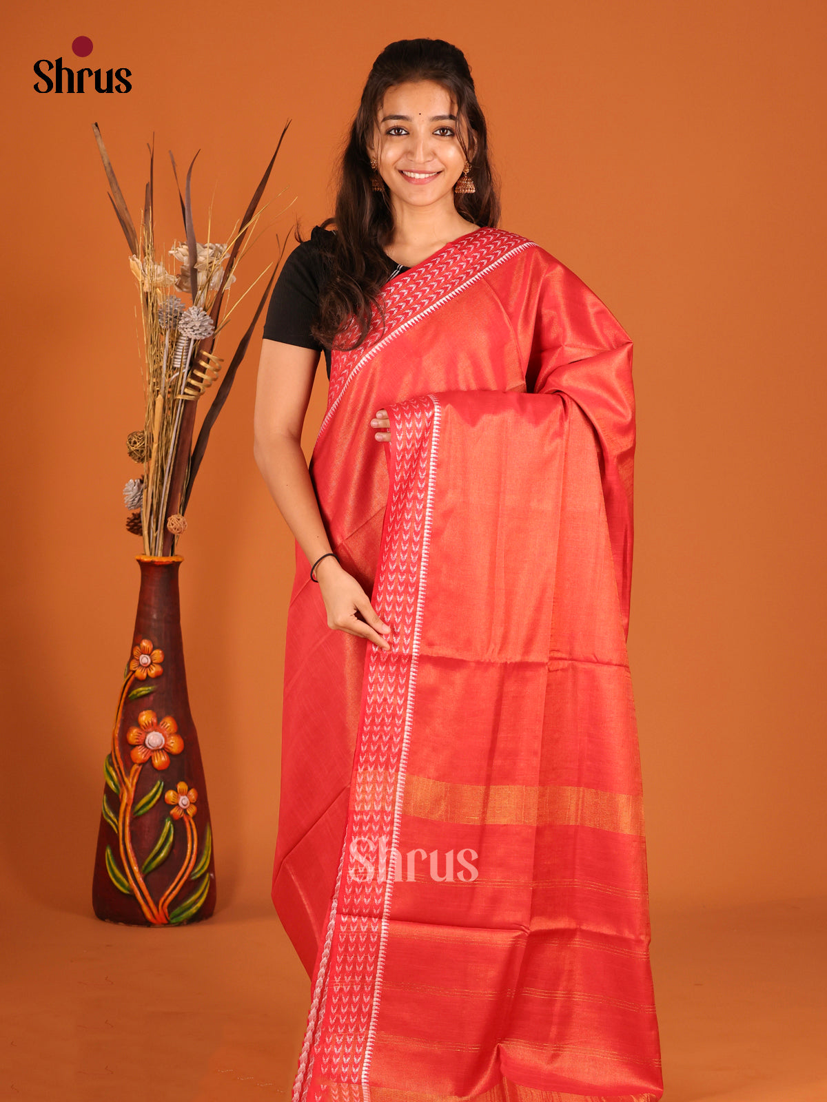 Red - Semi Tissue Saree