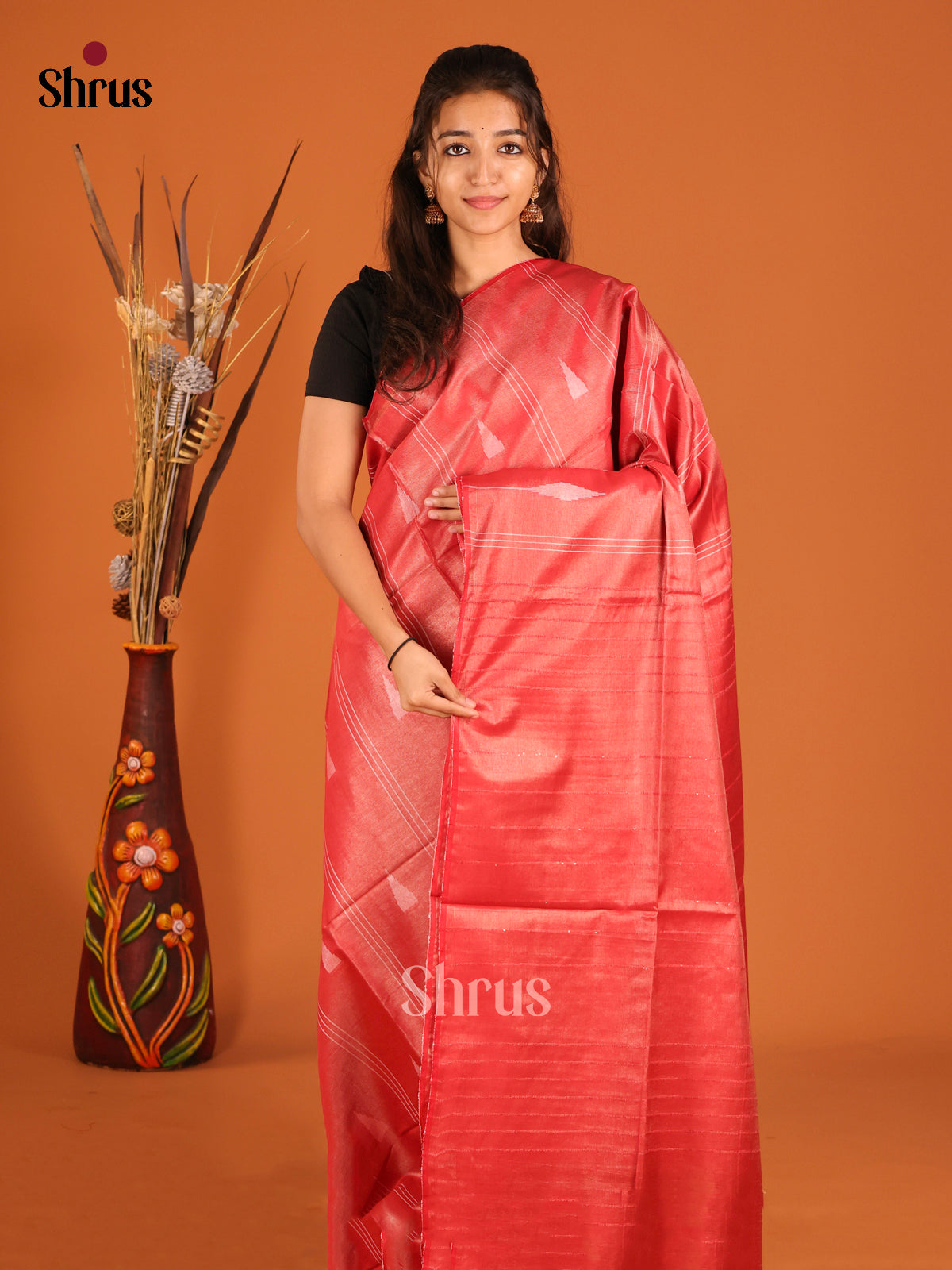 Red- Semi Tissue Saree