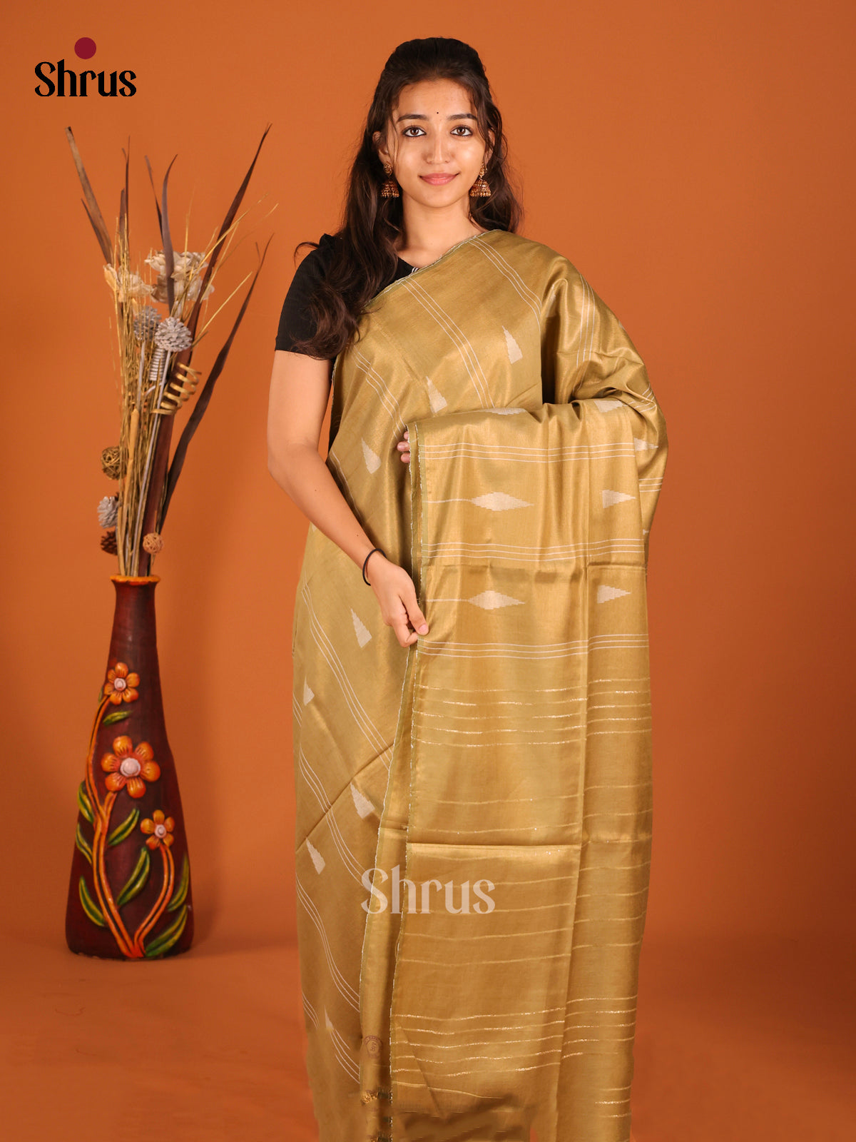 Gold - Semi Tissue Saree - Shop on Shrus.com