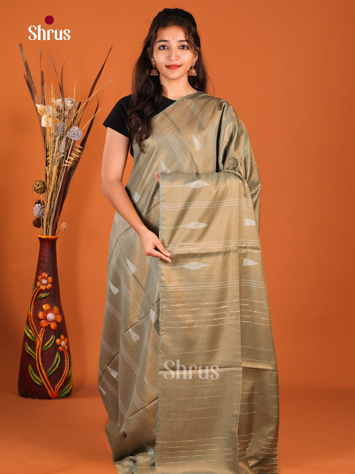 Grey - Semi Tissue Saree