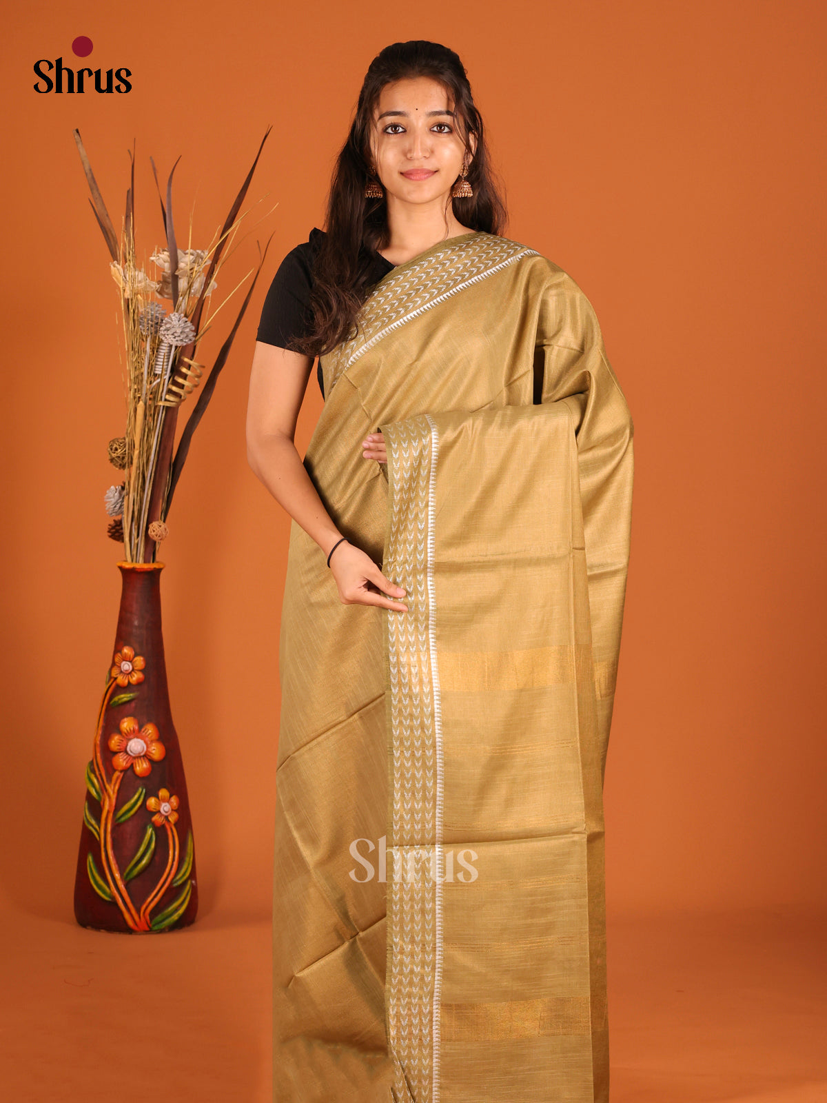 Gold - Semi Tissue Saree - Shop on Shrus.com