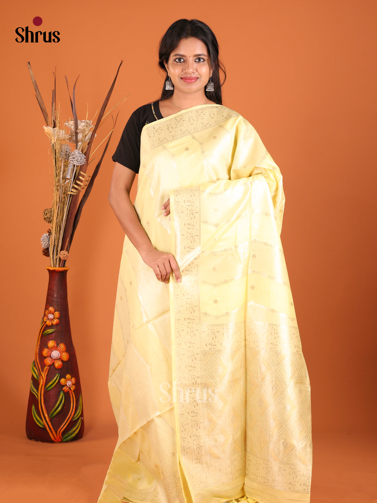 yellow designed North Silk Cotton Saree