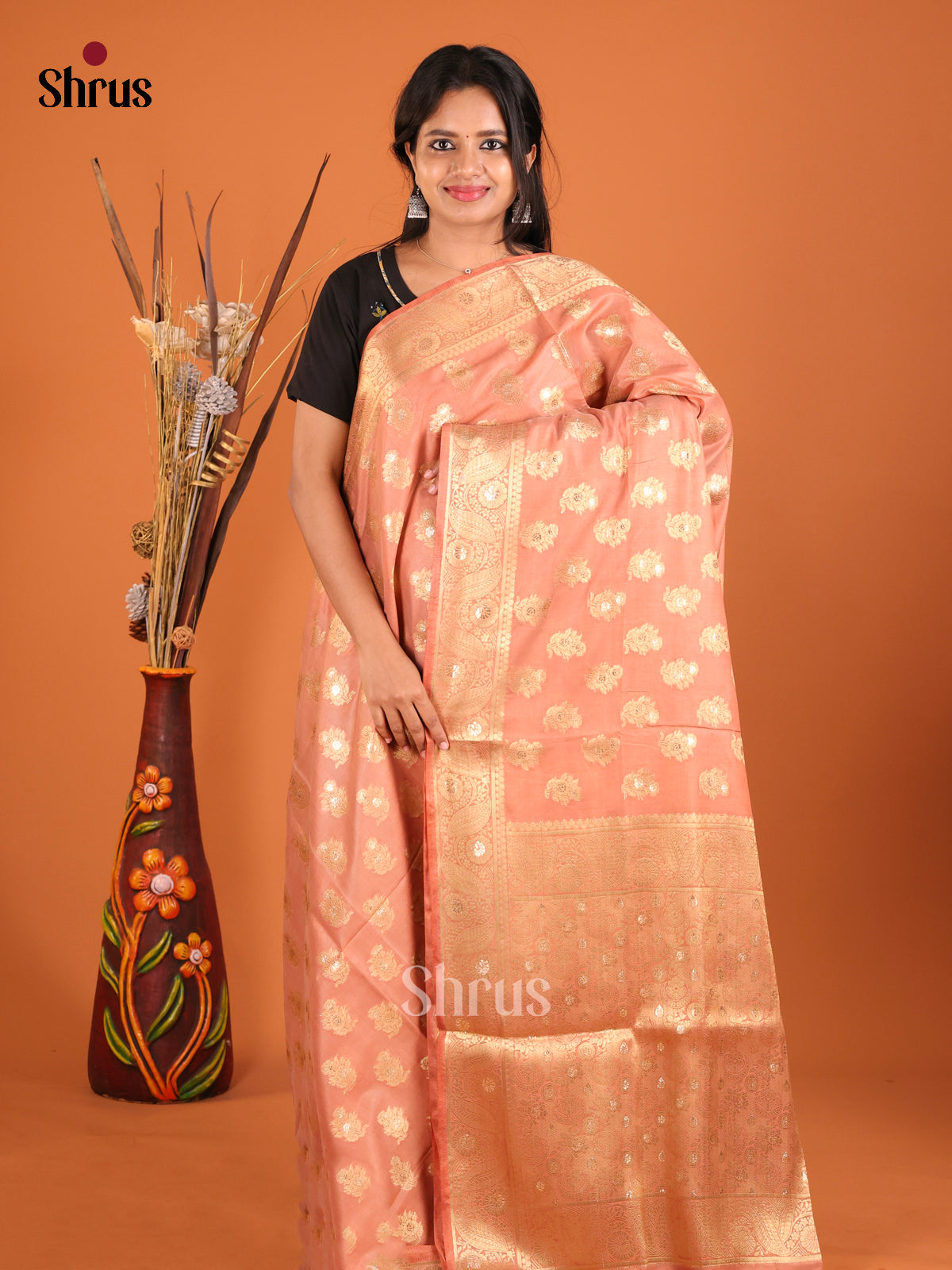 peach floral North Silk Cotton Saree
