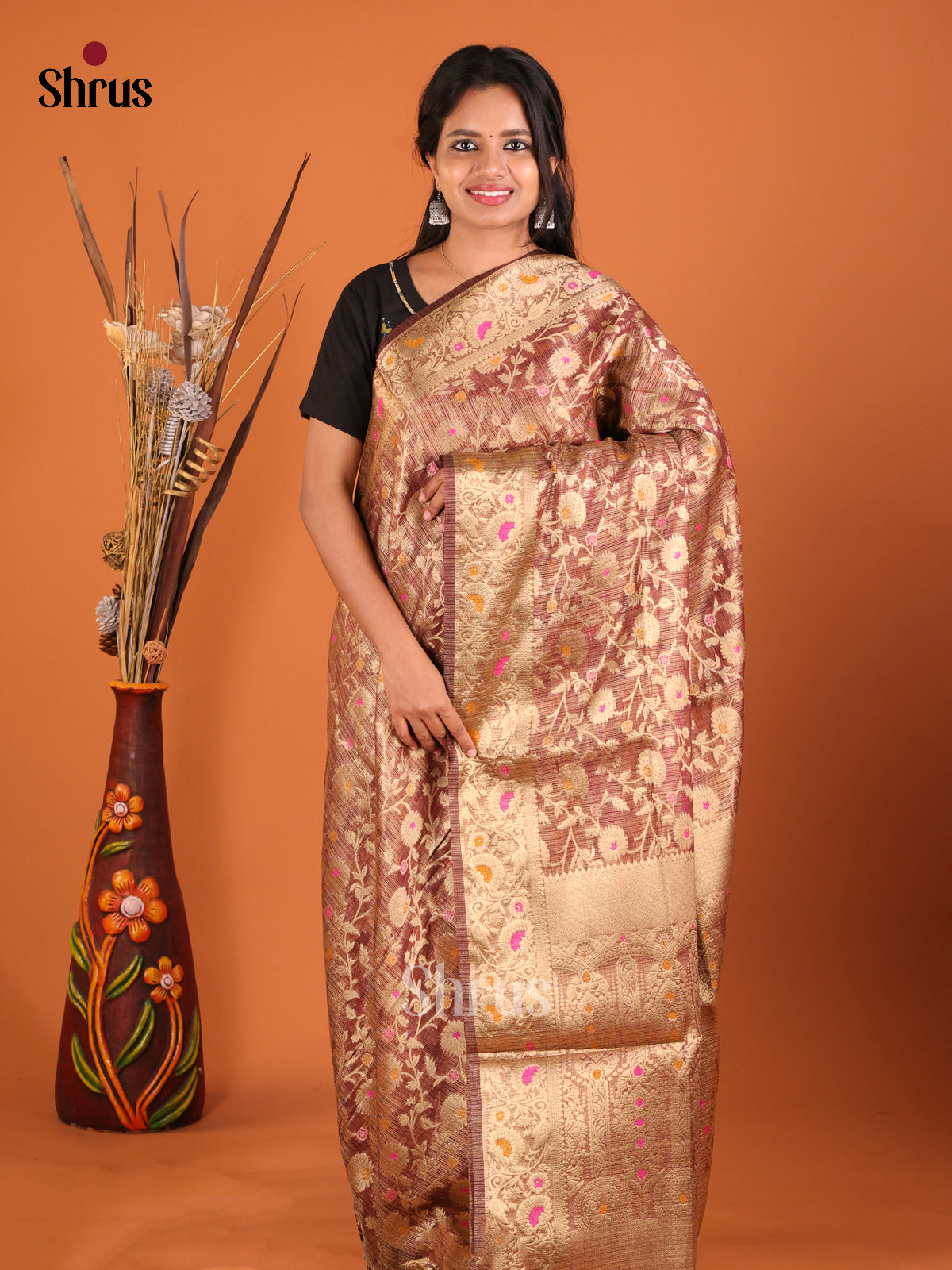 brown full zari North Silk Cotton Saree