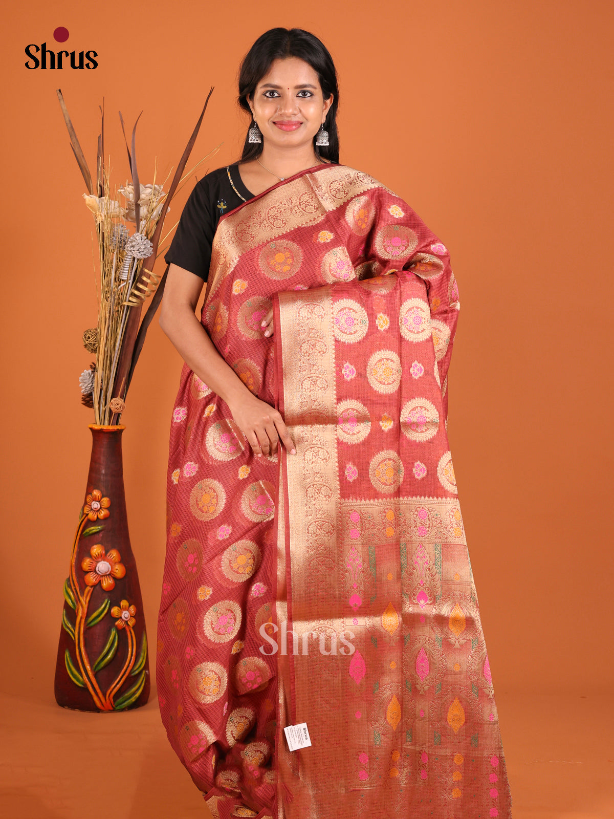 red with round designe North Silk Cotton Saree