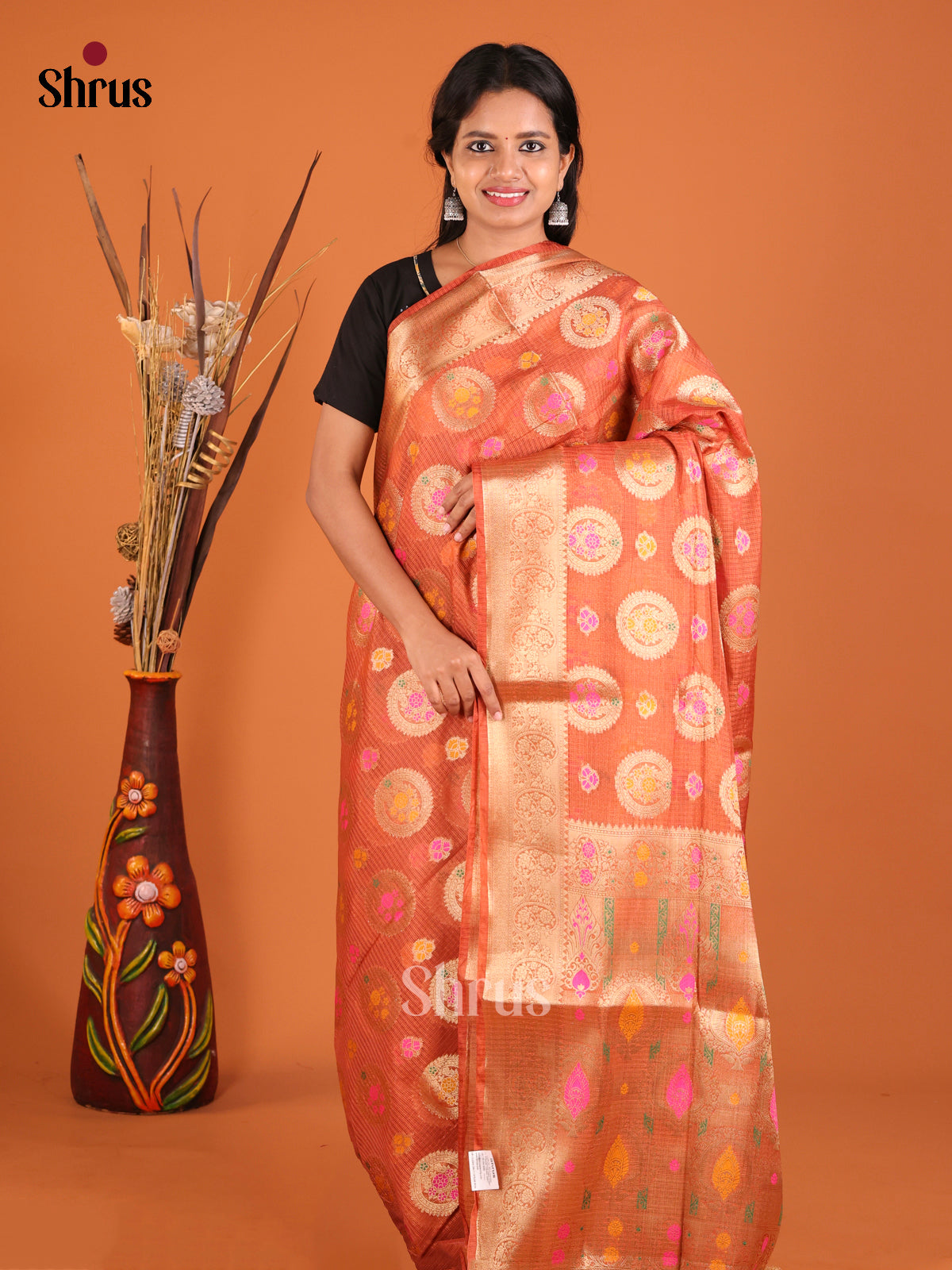 brown orange North Silk Cotton Saree