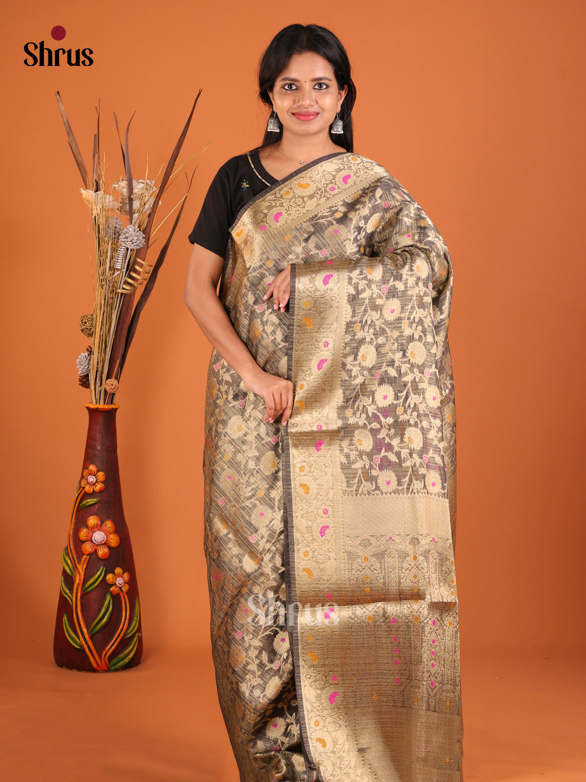 full gold desinged grey North Silk Cotton Saree