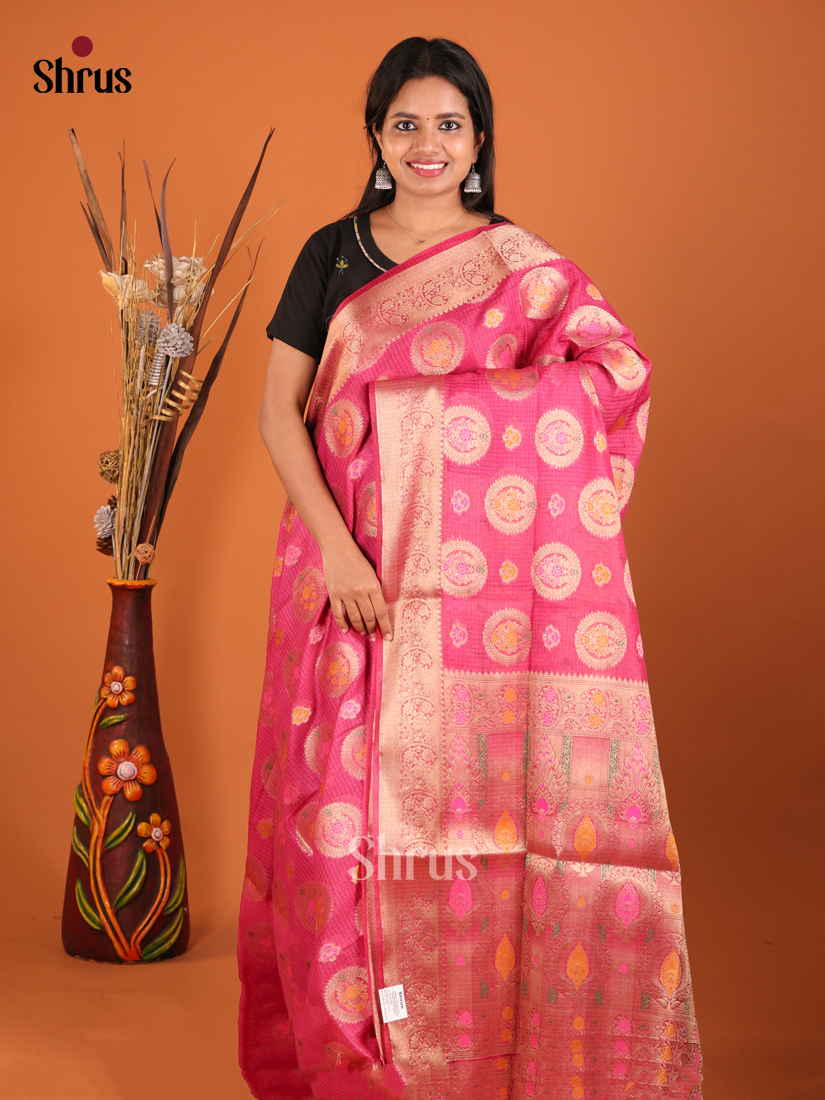 pink round gold green designed North Silk Cotton Saree