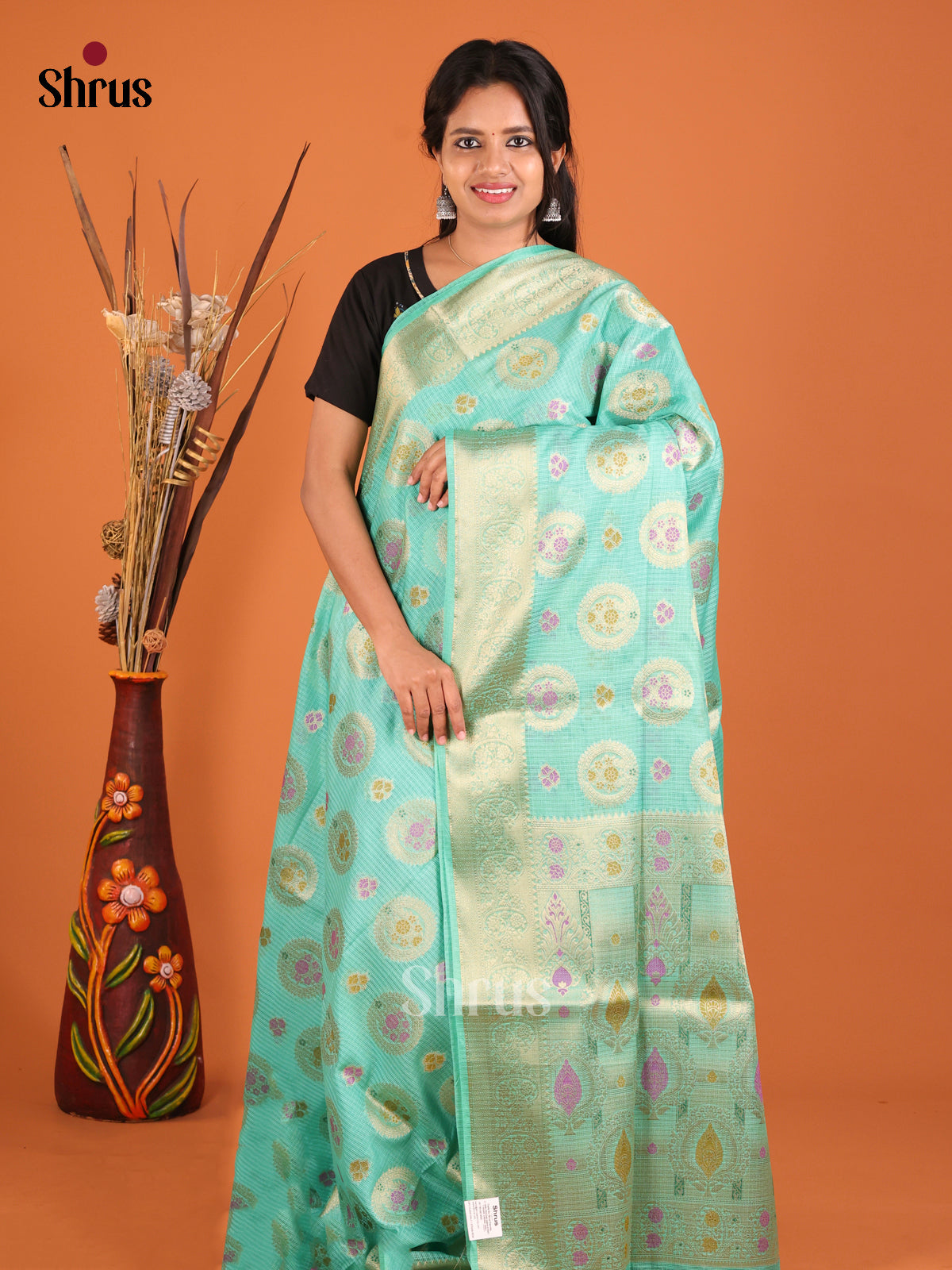 sky blue round desing North Silk Cotton Saree