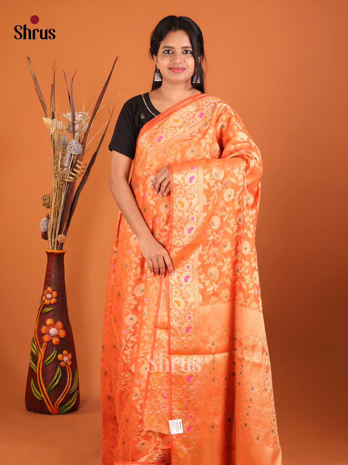 orange zari pink North Silk Cotton Saree