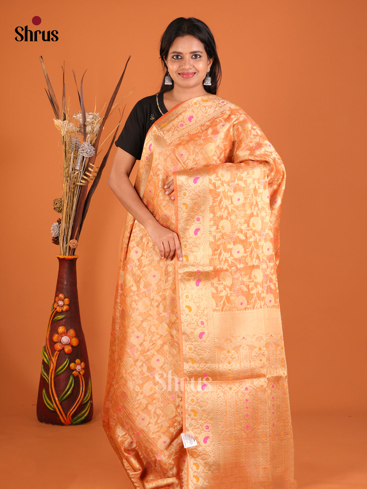 orange gold zari North Silk Cotton Saree