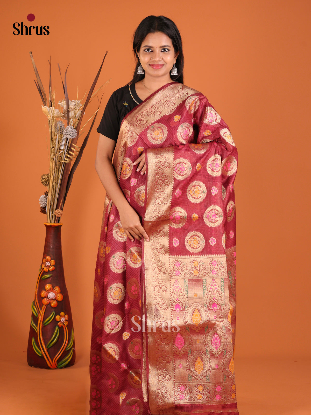 marron gold zari North Silk Cotton Saree