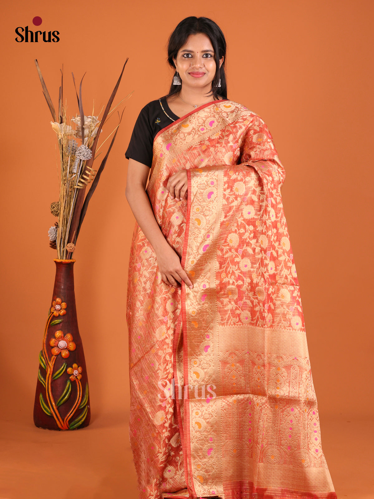 orange zari pink North Silk Cotton Saree