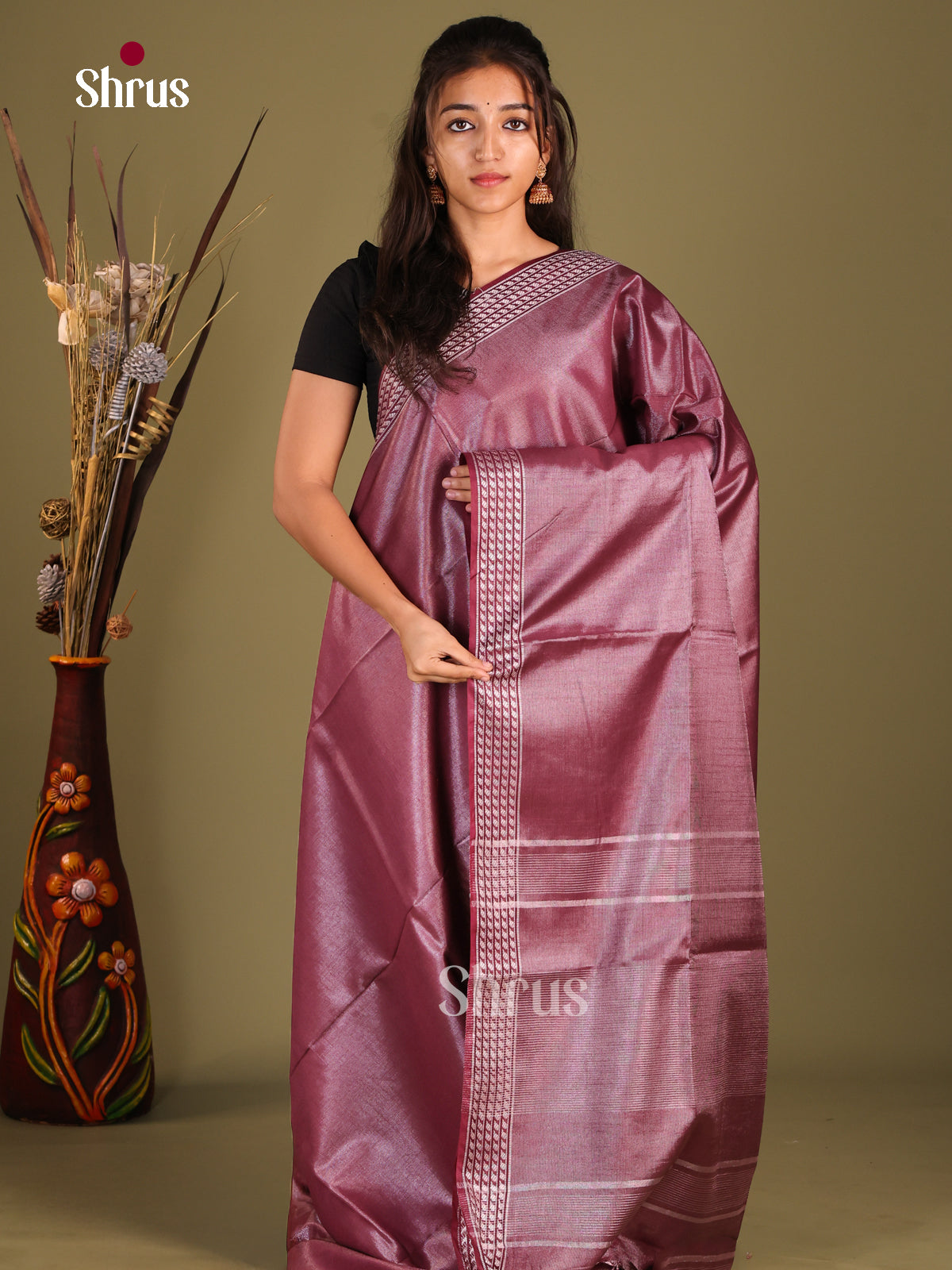 Maroon - Semi Tissue Saree