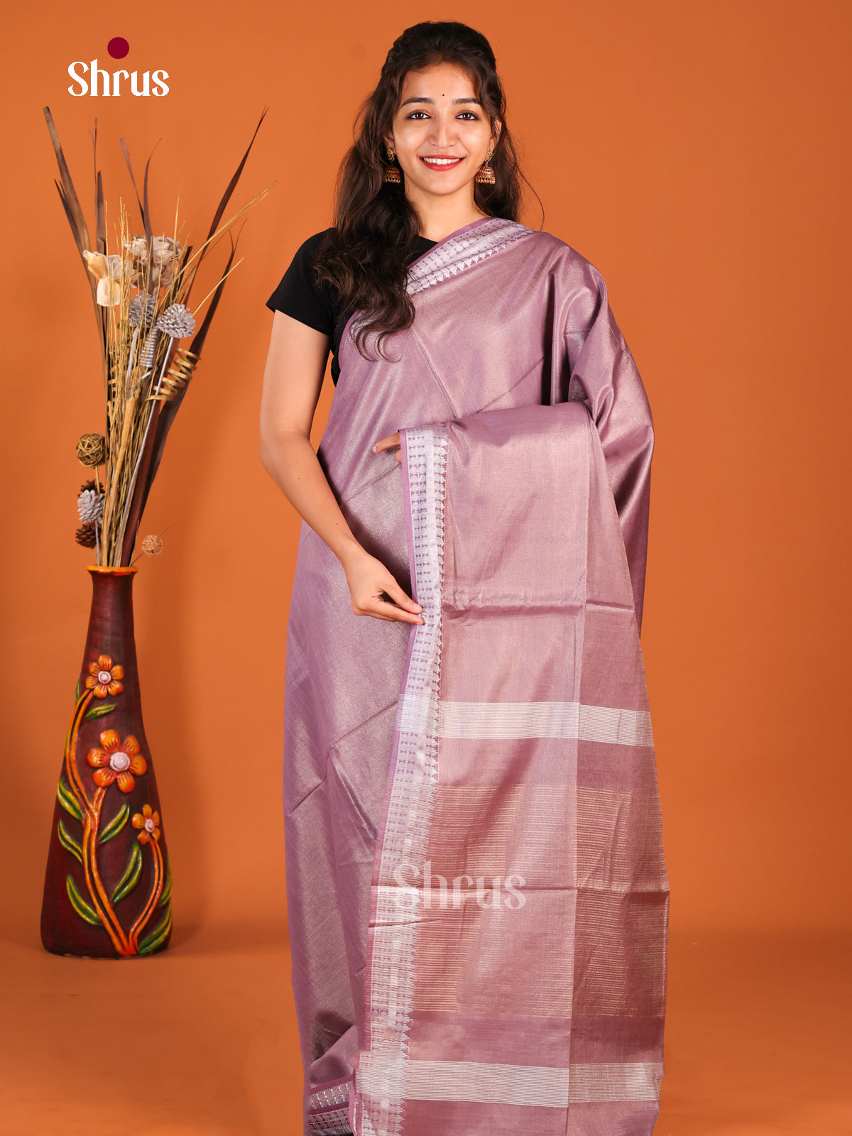 Lavender - Semi Tissue Saree - Shop on Shrus.com