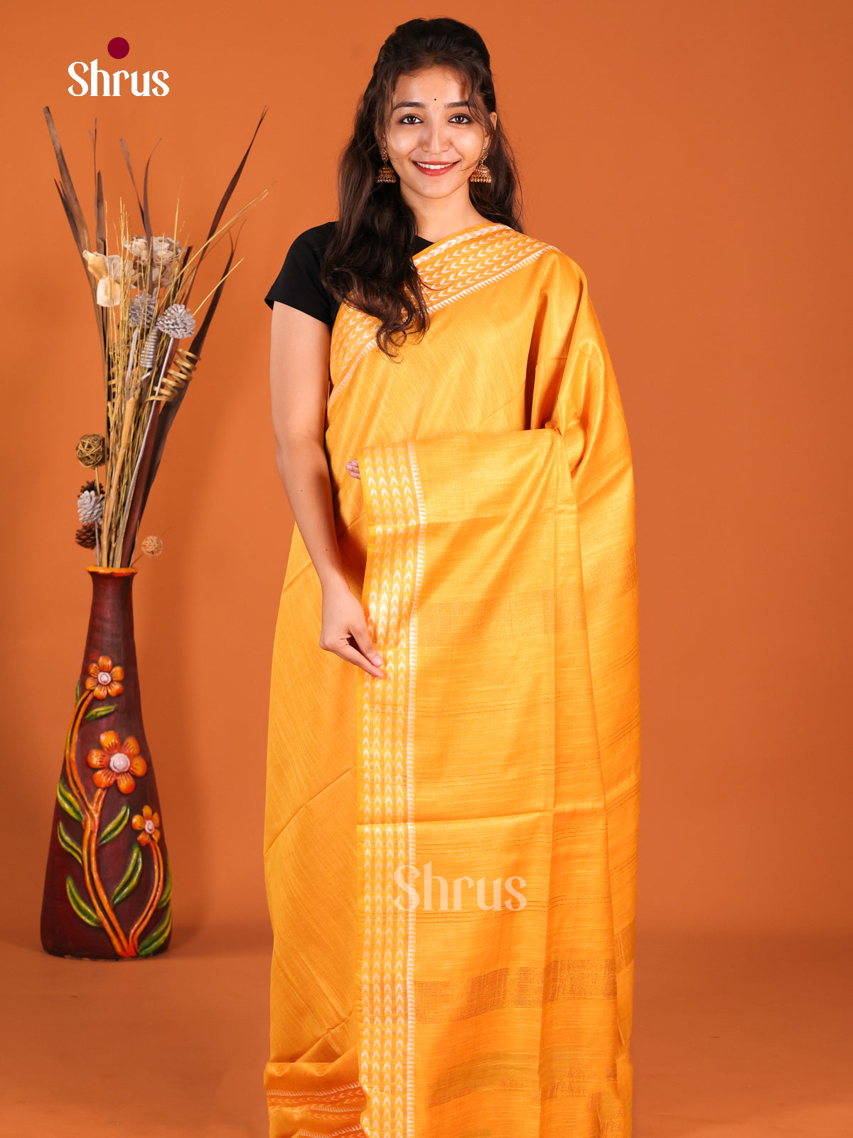 Yellow - Semi Tissue Saree