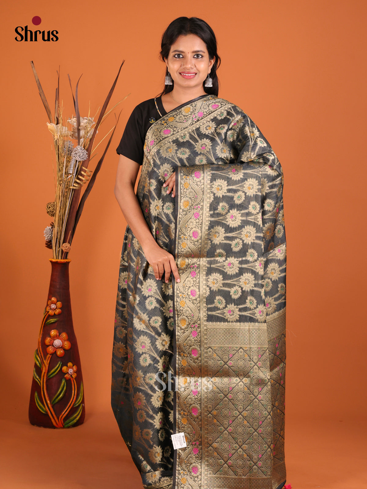 Black gold zari North Silk Cotton Saree