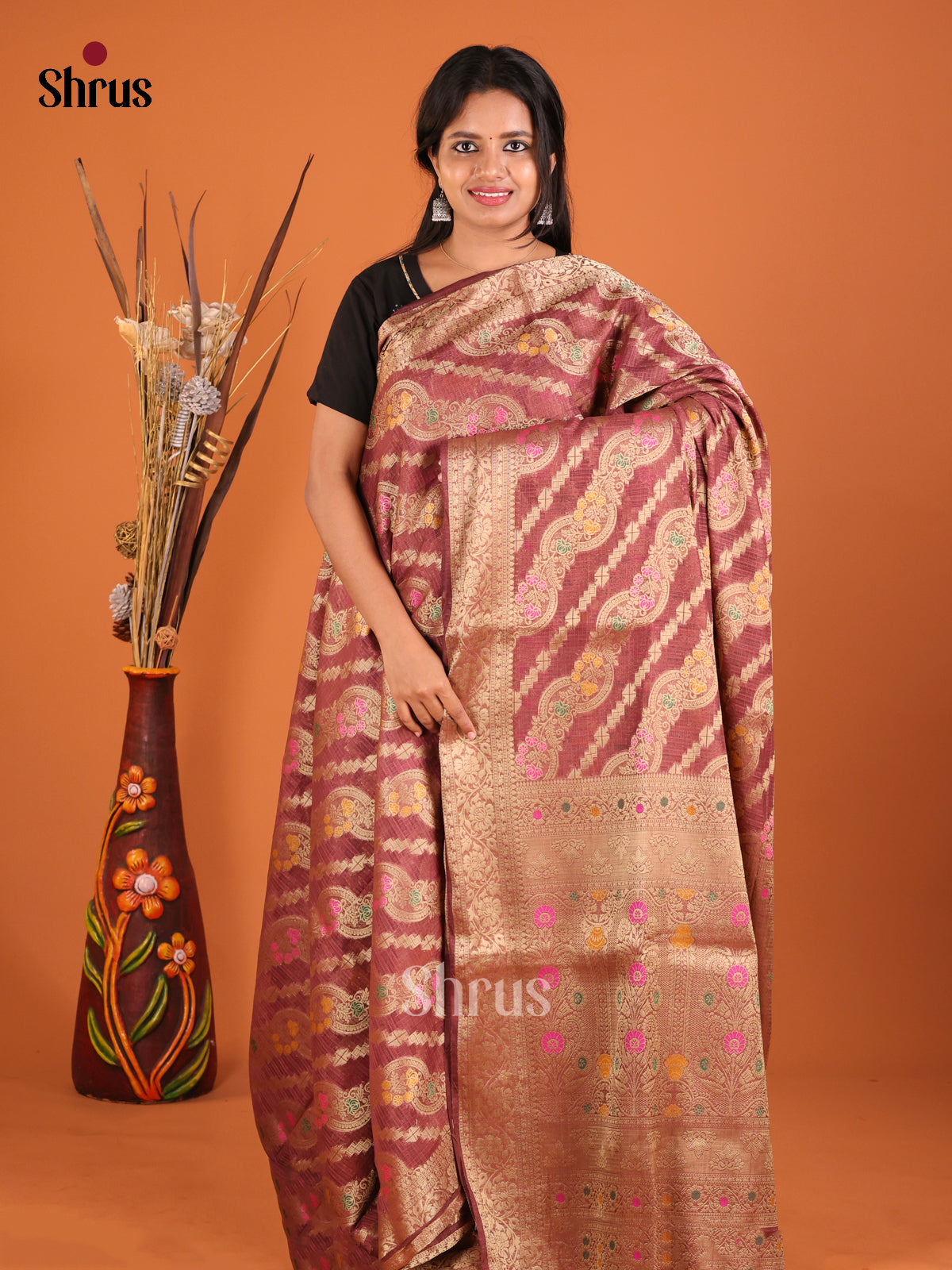 marron gold designed zari North Silk Cotton Saree