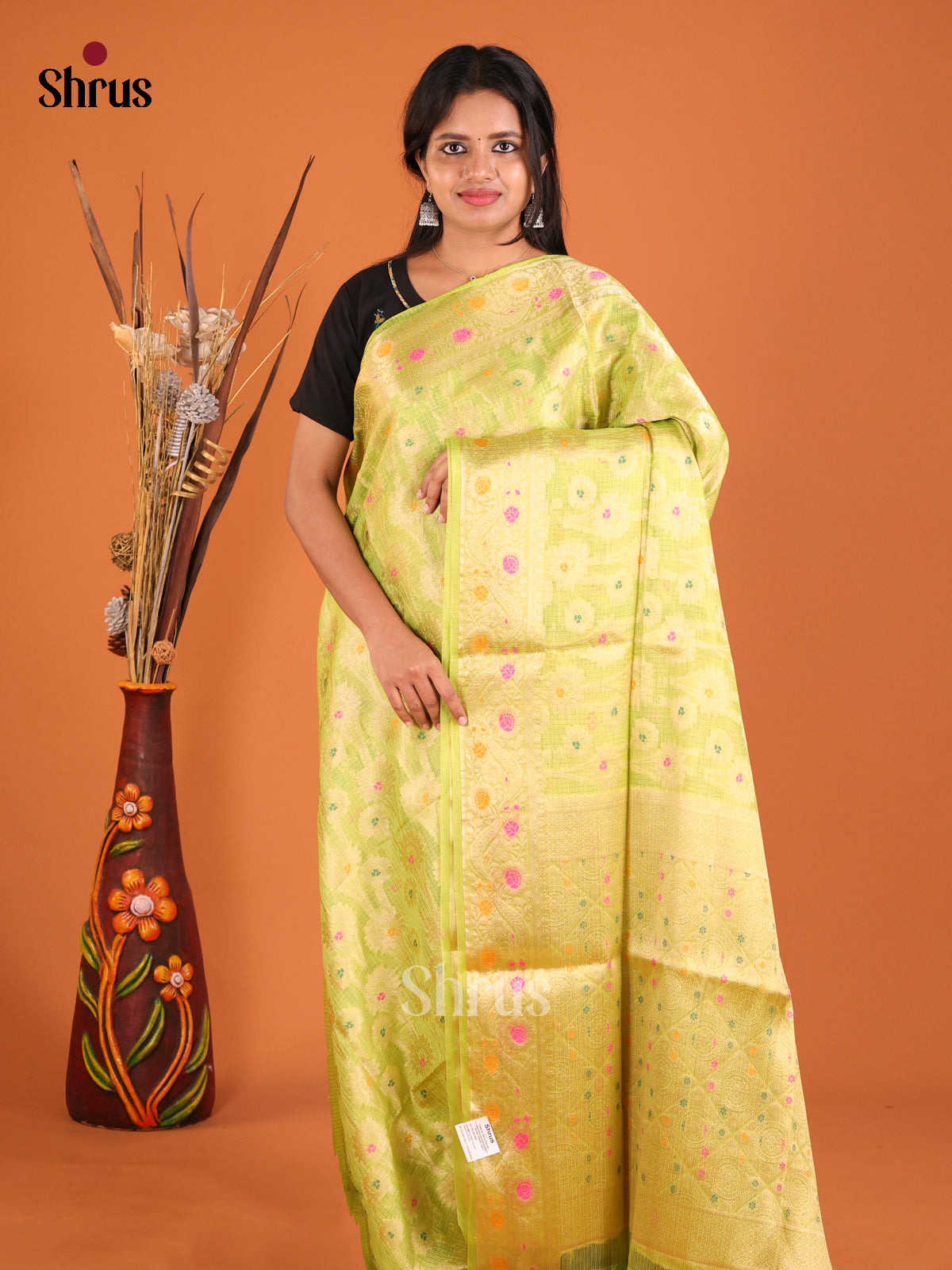 yellow small pink North Silk Cotton Saree