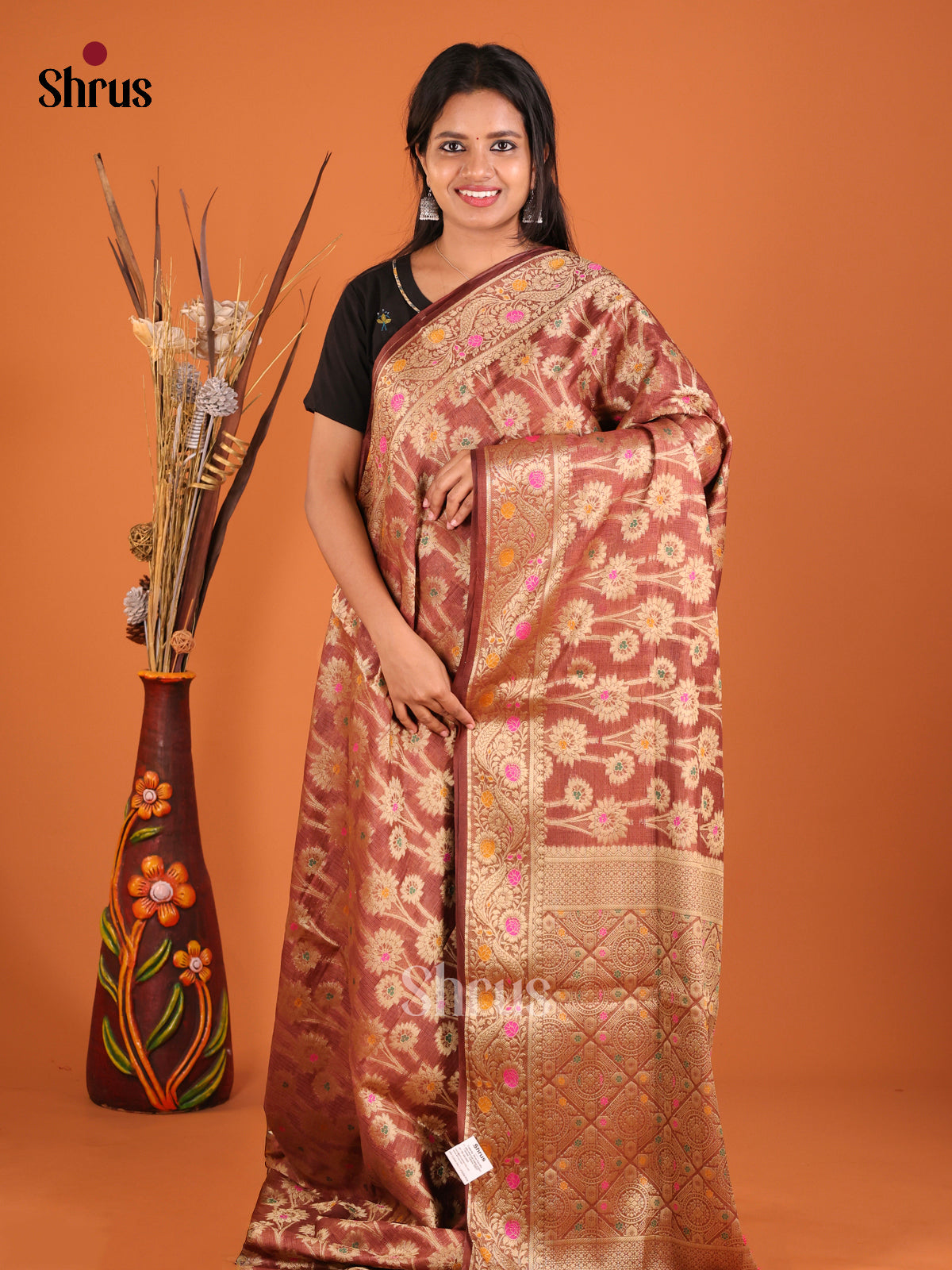 brown zari pink North Silk Cotton Saree