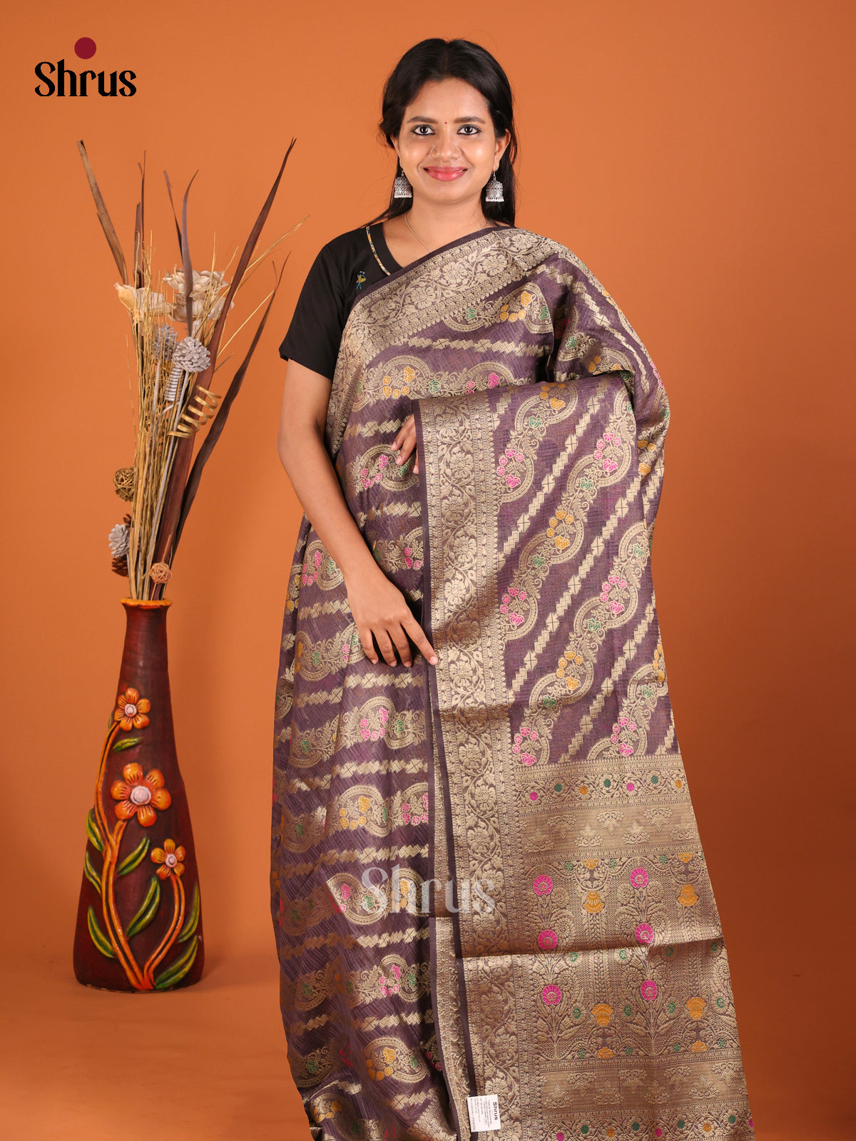 ash brown zari North Silk Cotton Saree