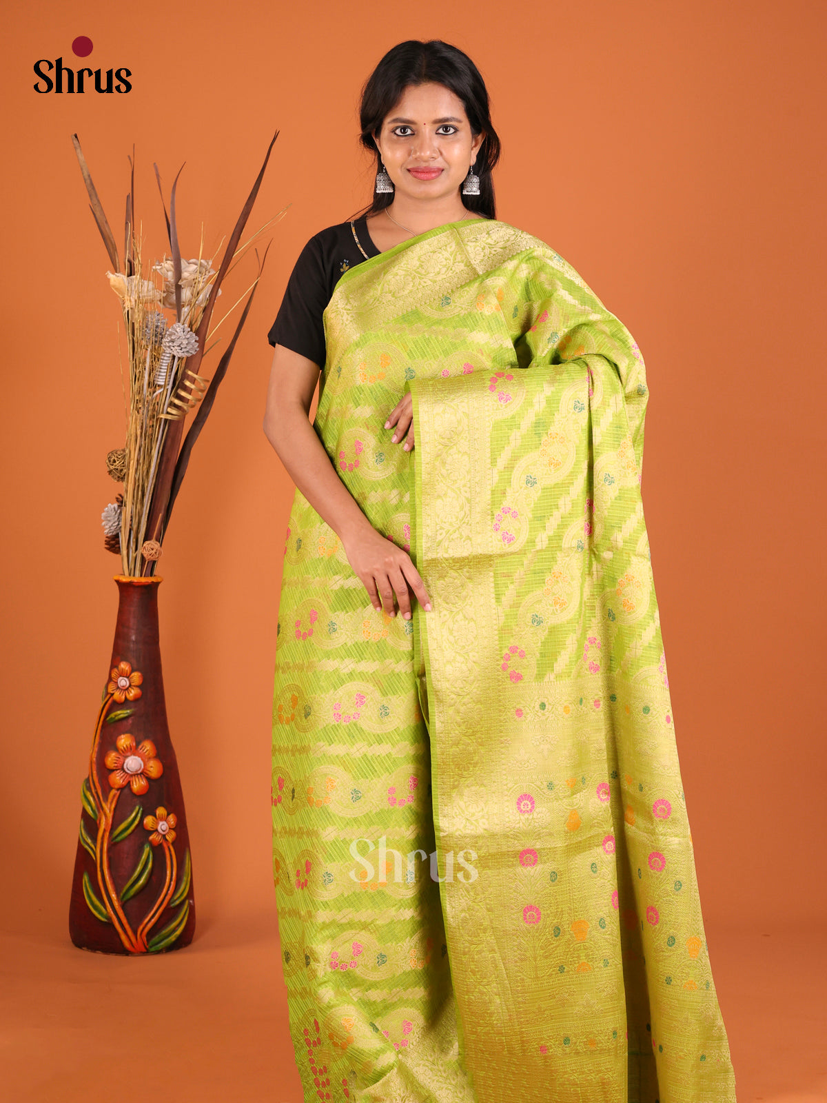 yellow pink flower design North Silk Cotton Saree