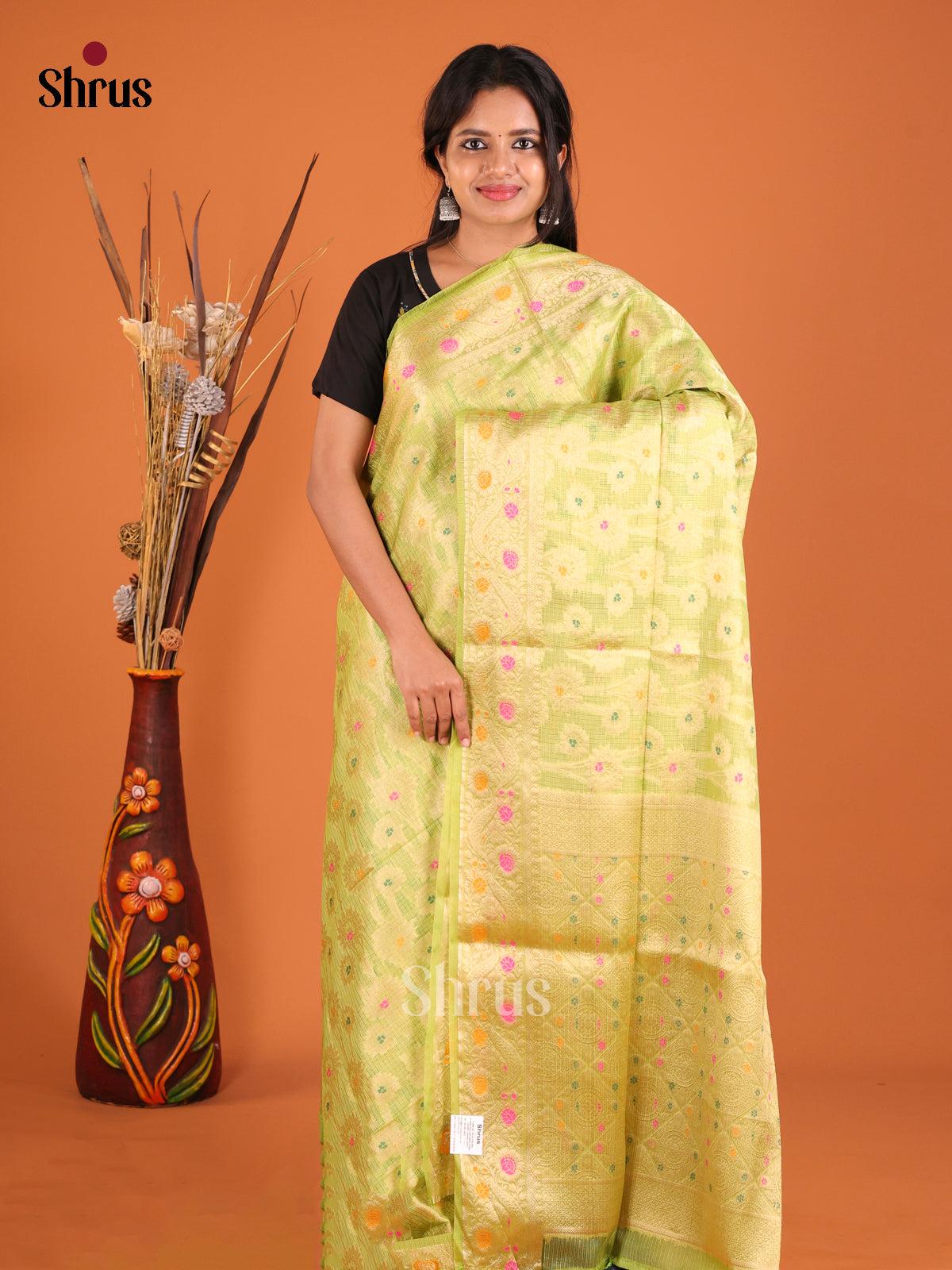 yellow green North Silk Cotton Saree