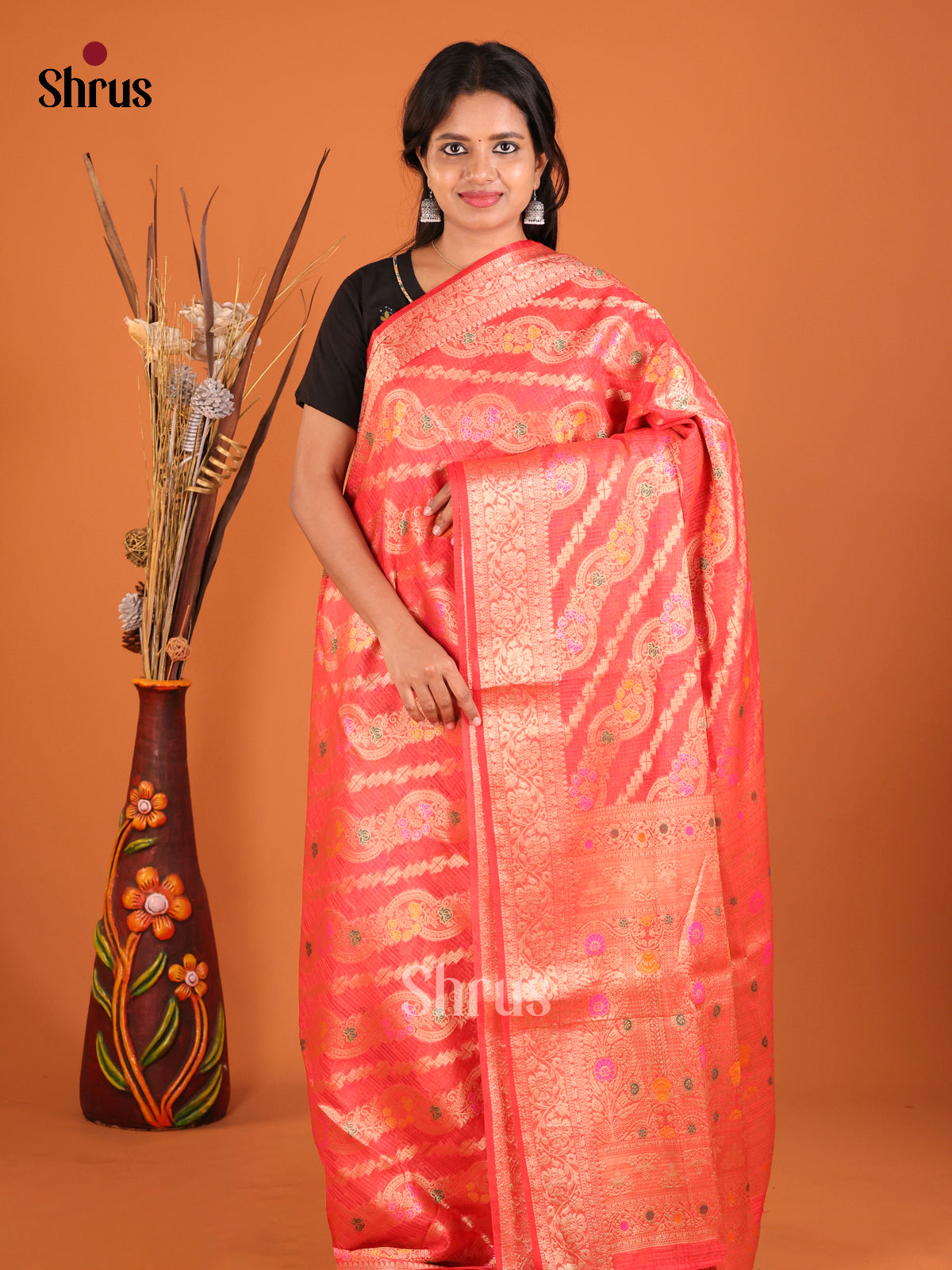 red flower zari North Silk Cotton Saree