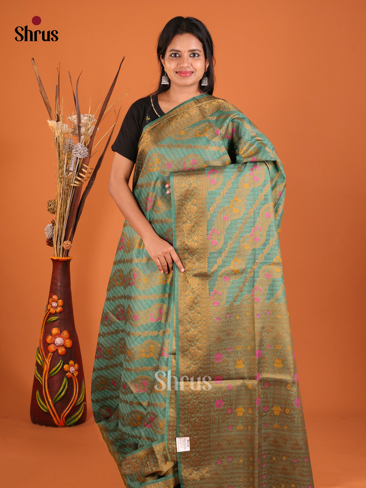 green gold zari pink North Silk Cotton Saree