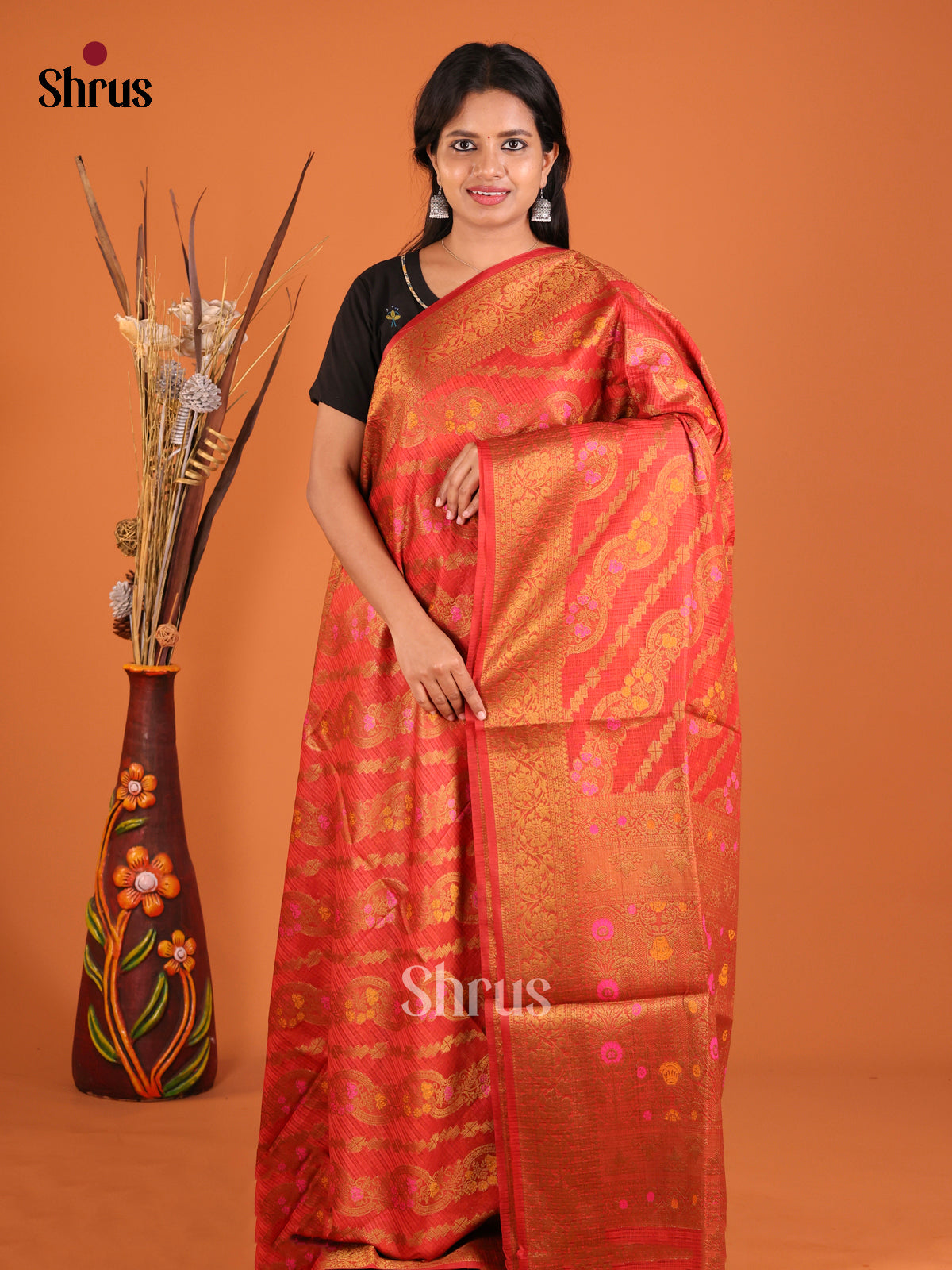 bright red zari North Silk Cotton Saree
