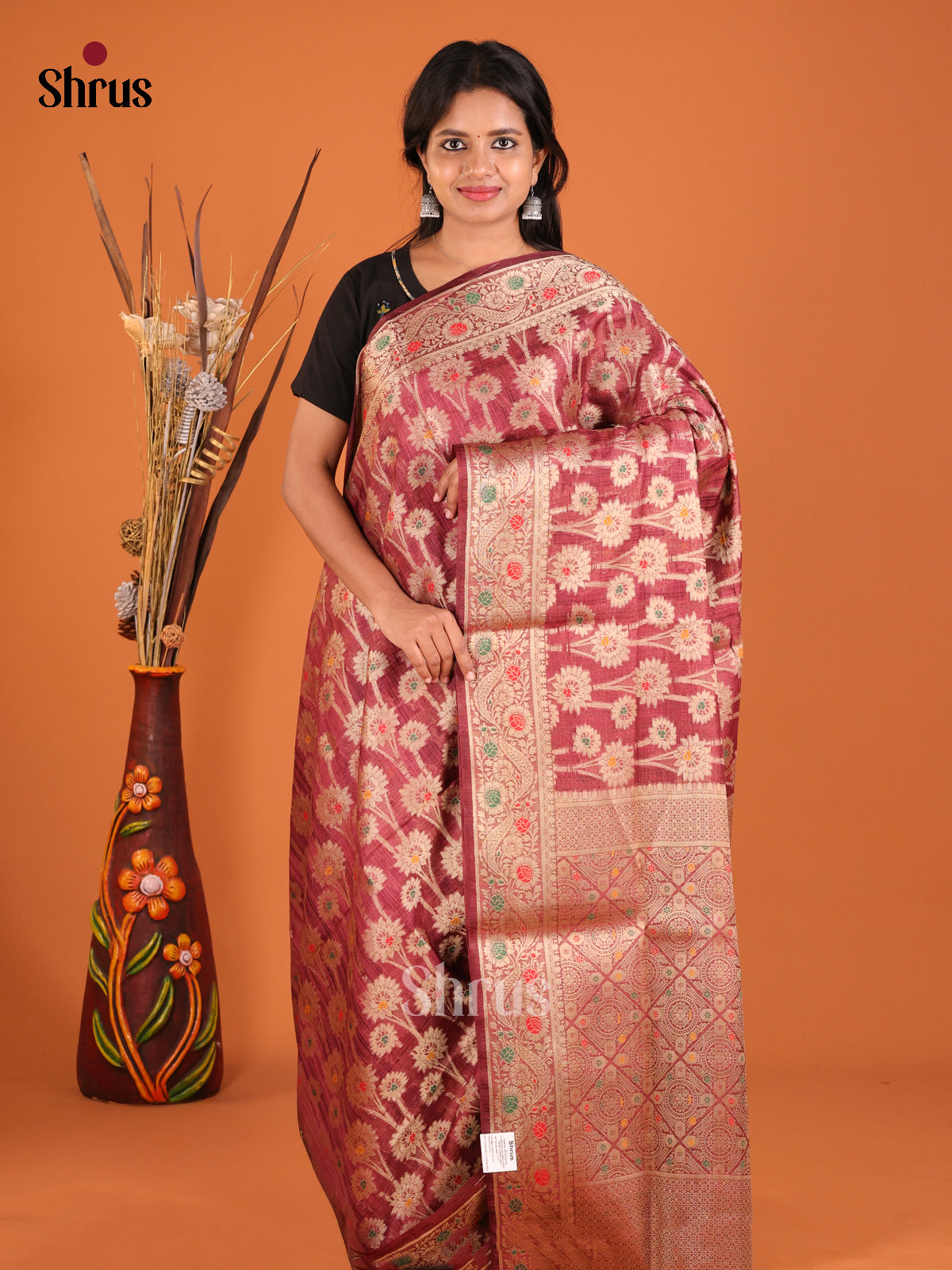 marron full flower zari North Silk Cotton Saree