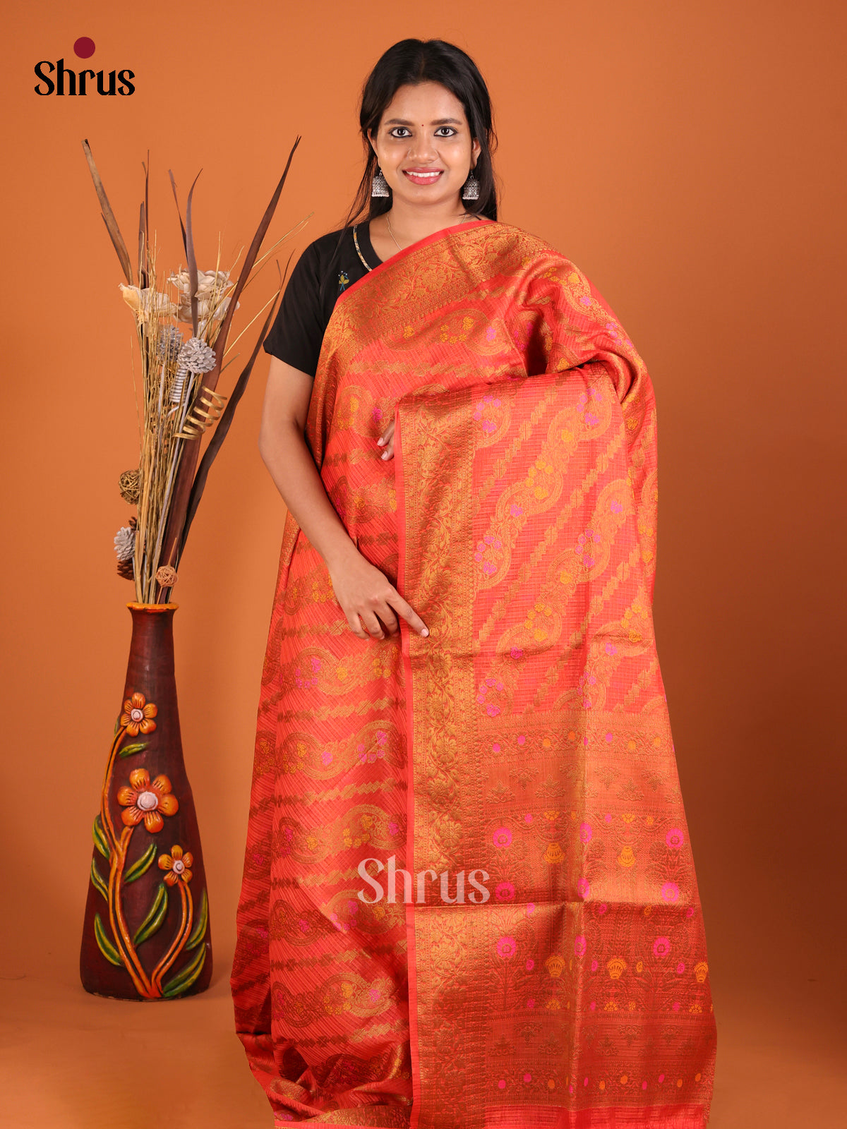bright red North Silk Cotton Saree
