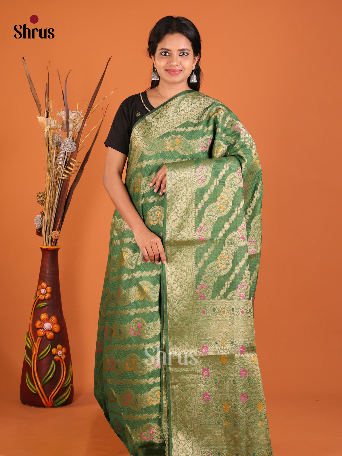 green zari North Silk Cotton Saree