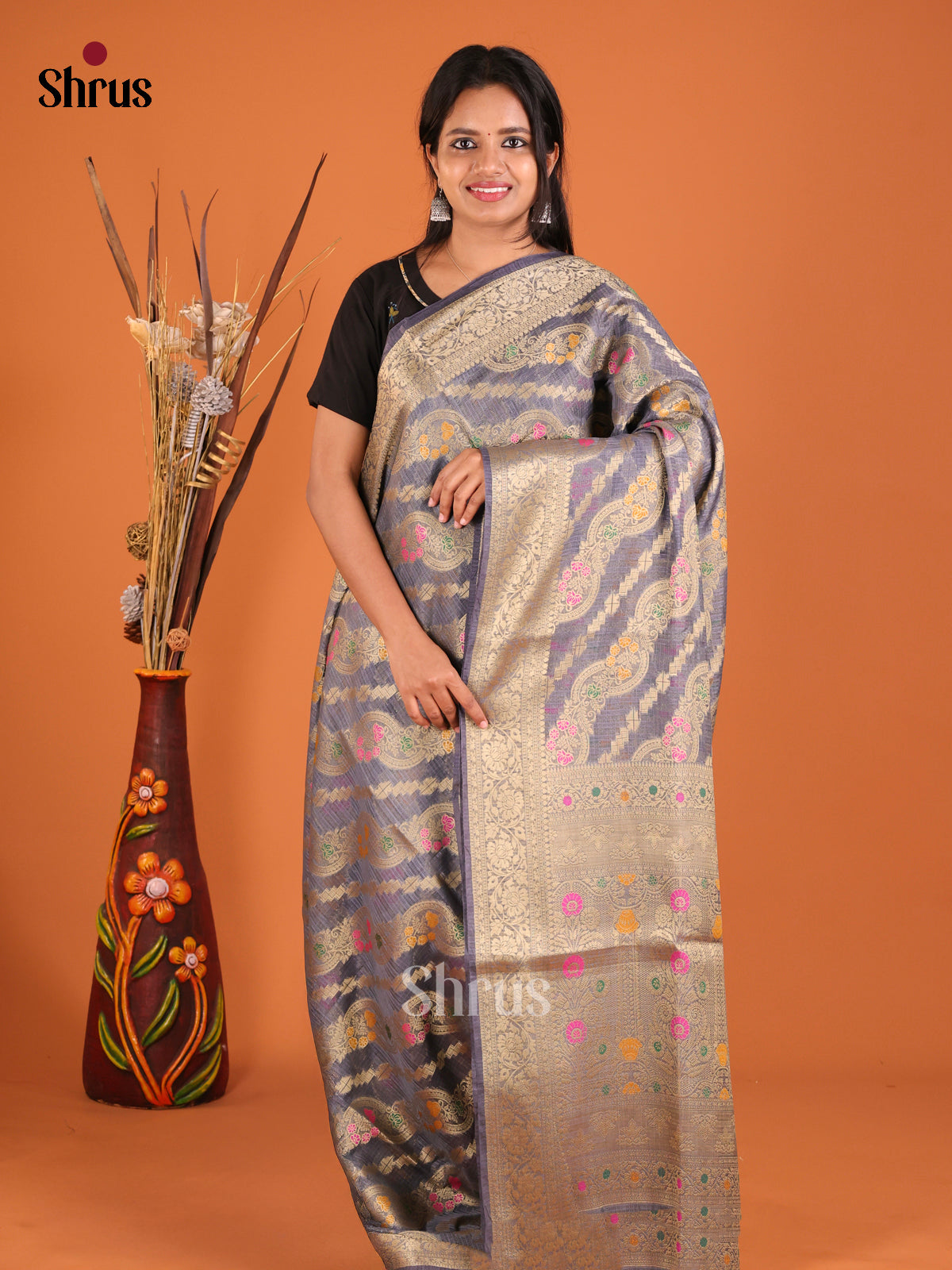 grey zari North Silk Cotton Saree