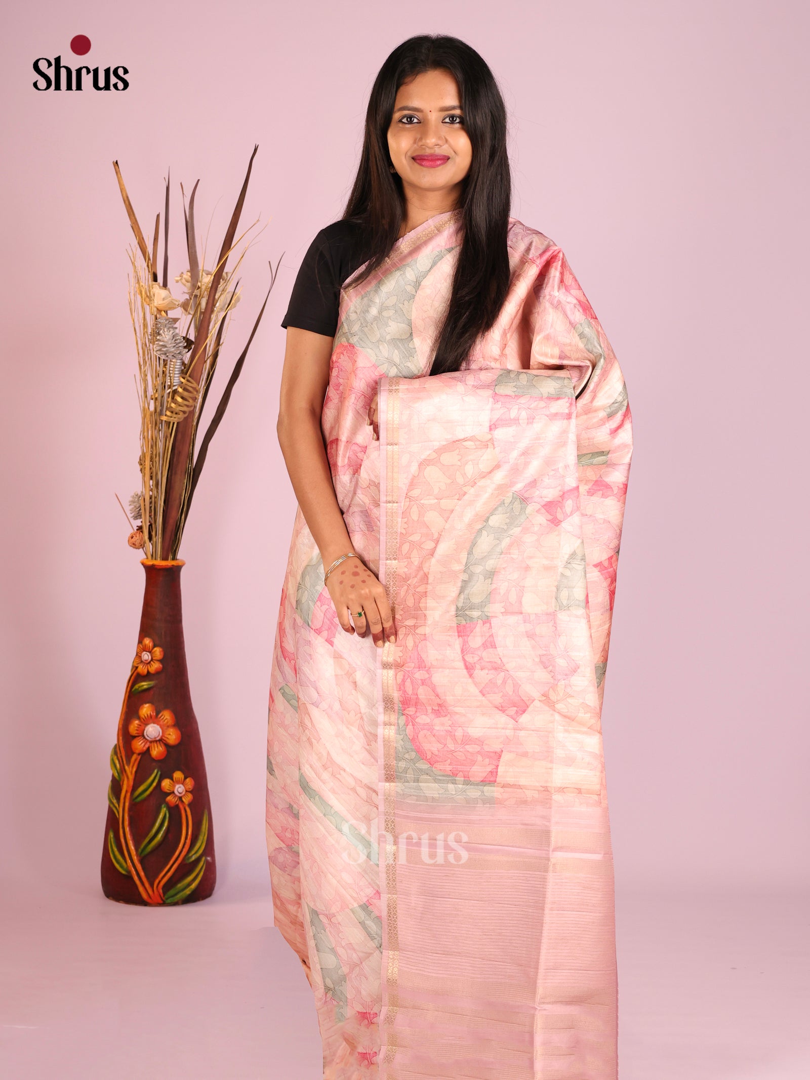 DHS28242 - Printed Semi Tussar Saree