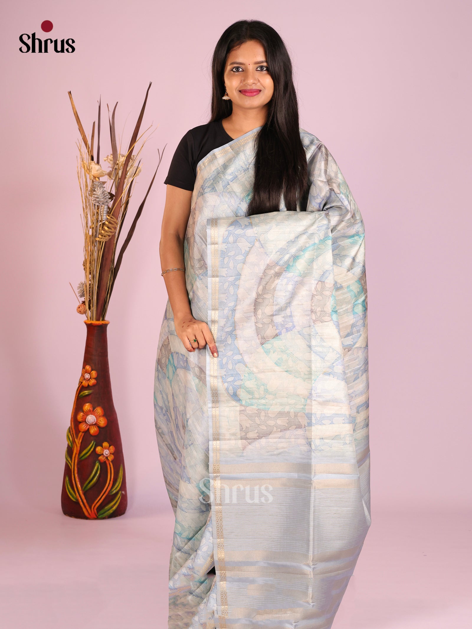 DHS28243 - Printed Semi Tussar Saree