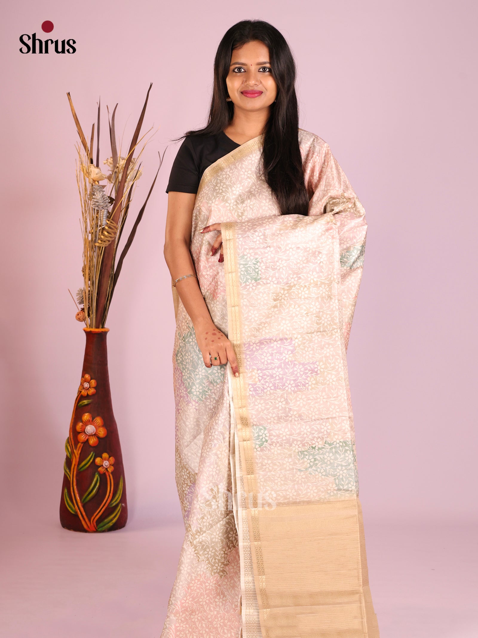 DHS28245 - Printed Semi Tussar Saree